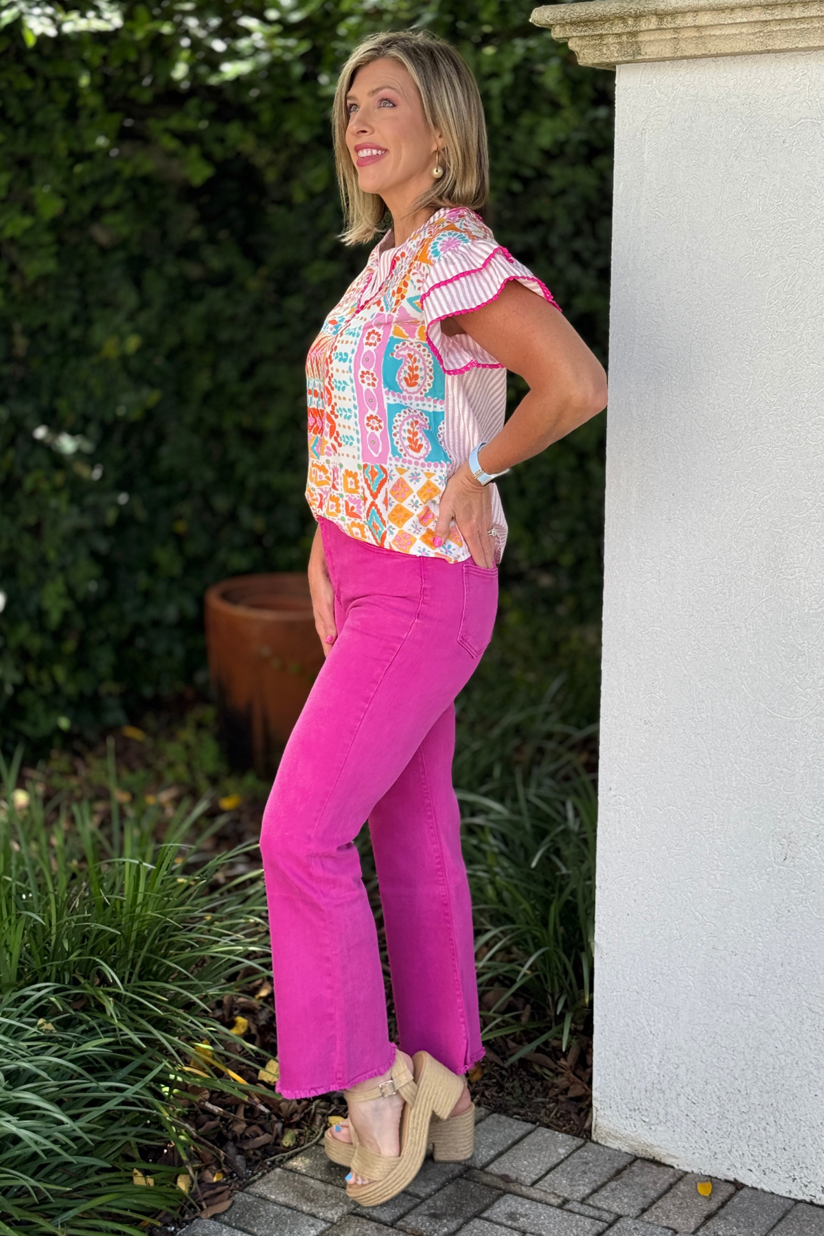 Magenta wide leg jeans for women