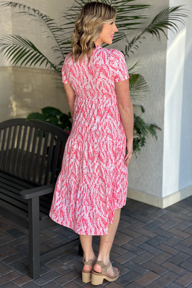 Marble Scotland Coral Spring Fit And Flare Midi Dress