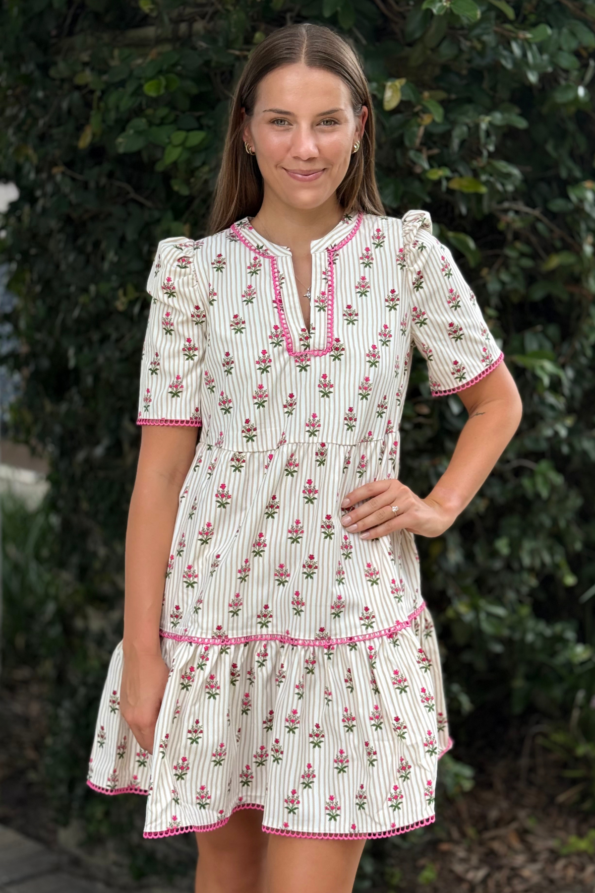 Mary Square Adelyn Dress | Cottage Stripes Tan