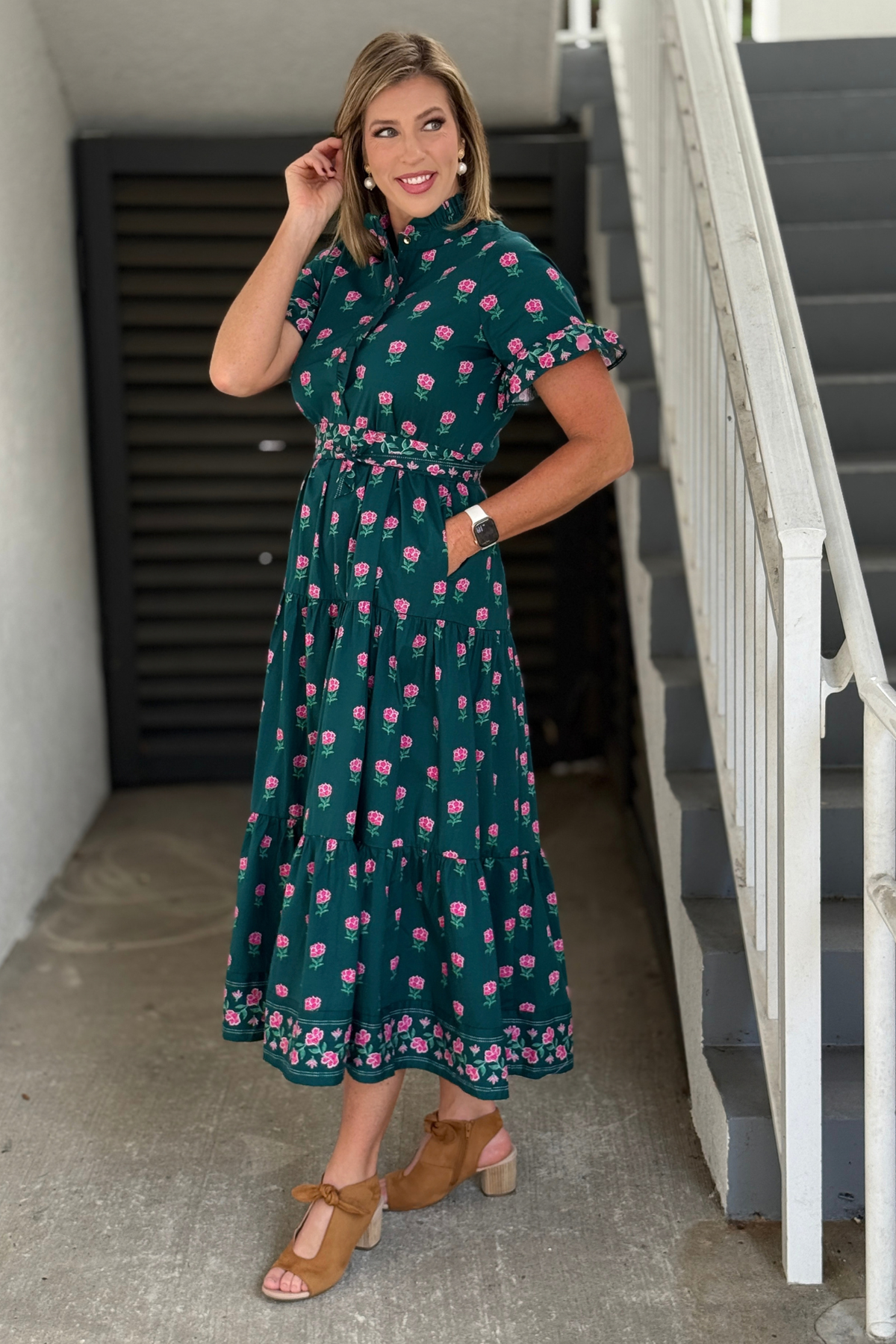 Mary Square Kate tiered floral dress with ruffle sleeves and pockets