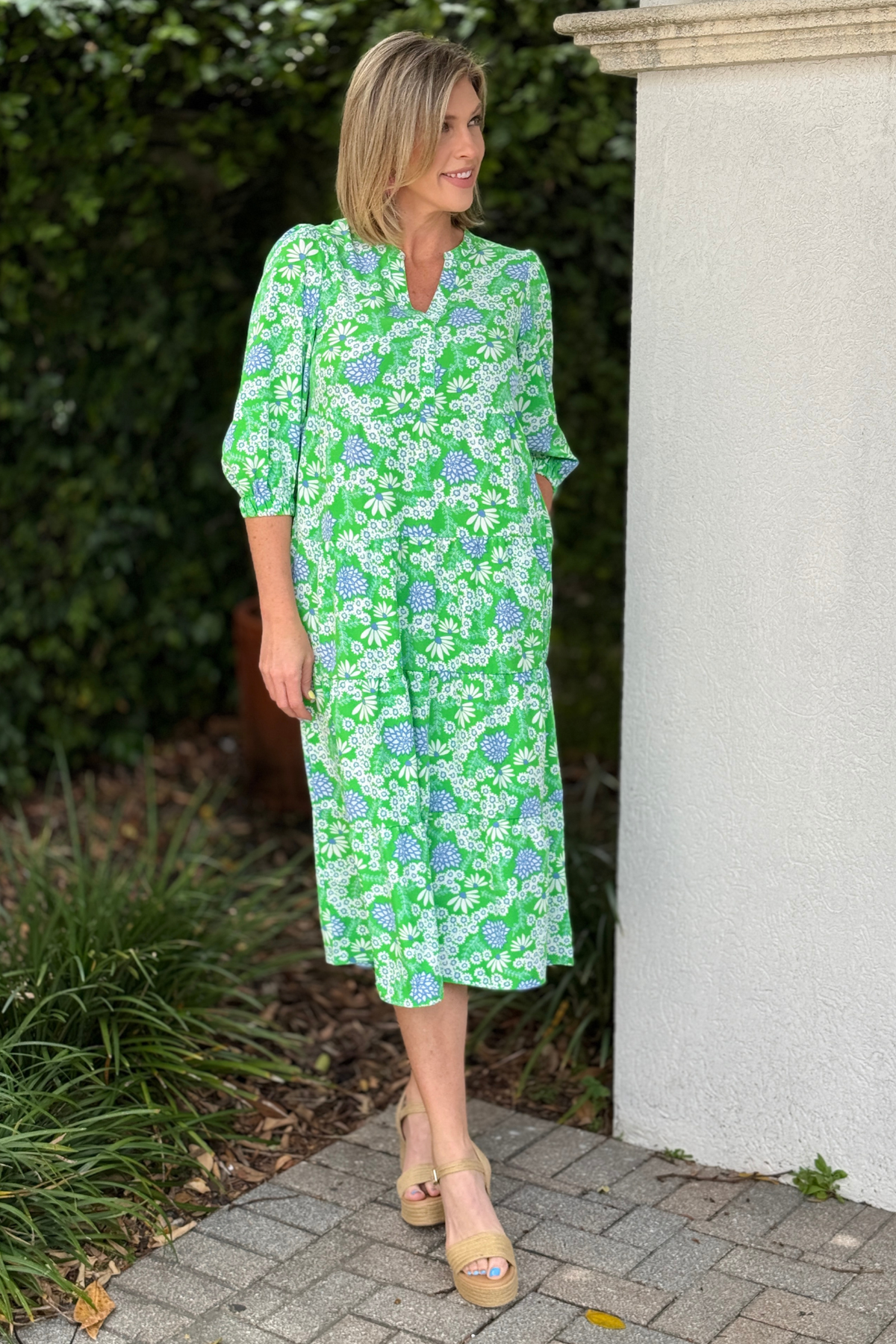 Green Daisy Midi Dress with Pockets | Feminine Spring Dress – Women's  Clothing Boutique