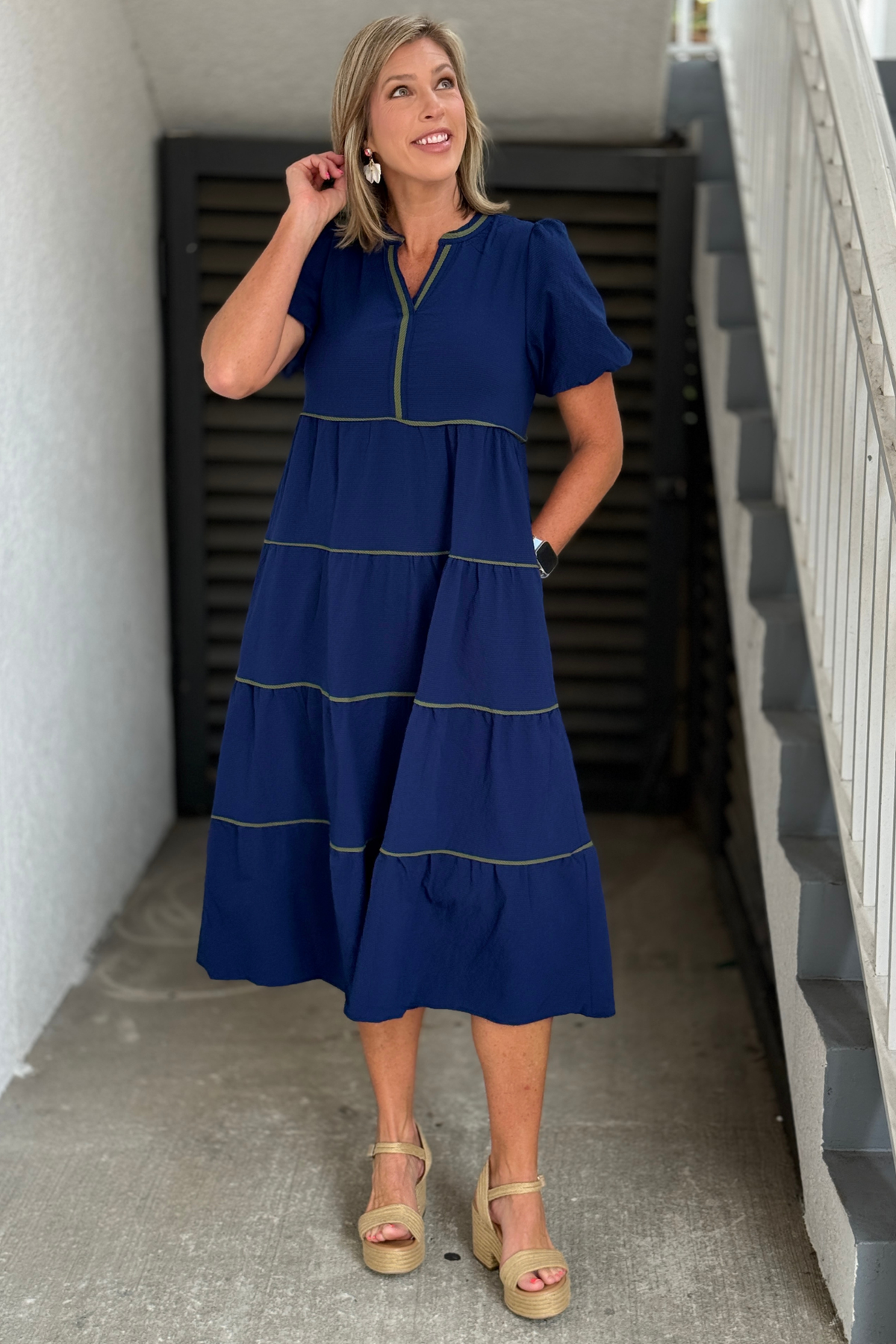 Mary Square Kinsley Navy Seersucker Midi Dress | The Pink Nickel – Women's Clothing Boutique
