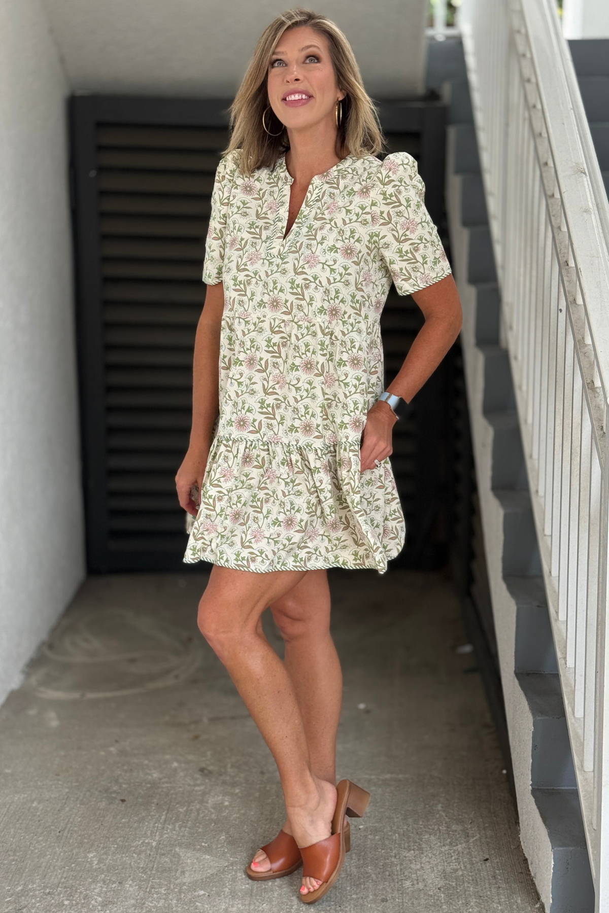 Mary Square Adelyn floral dress in Thistle Vines Sand