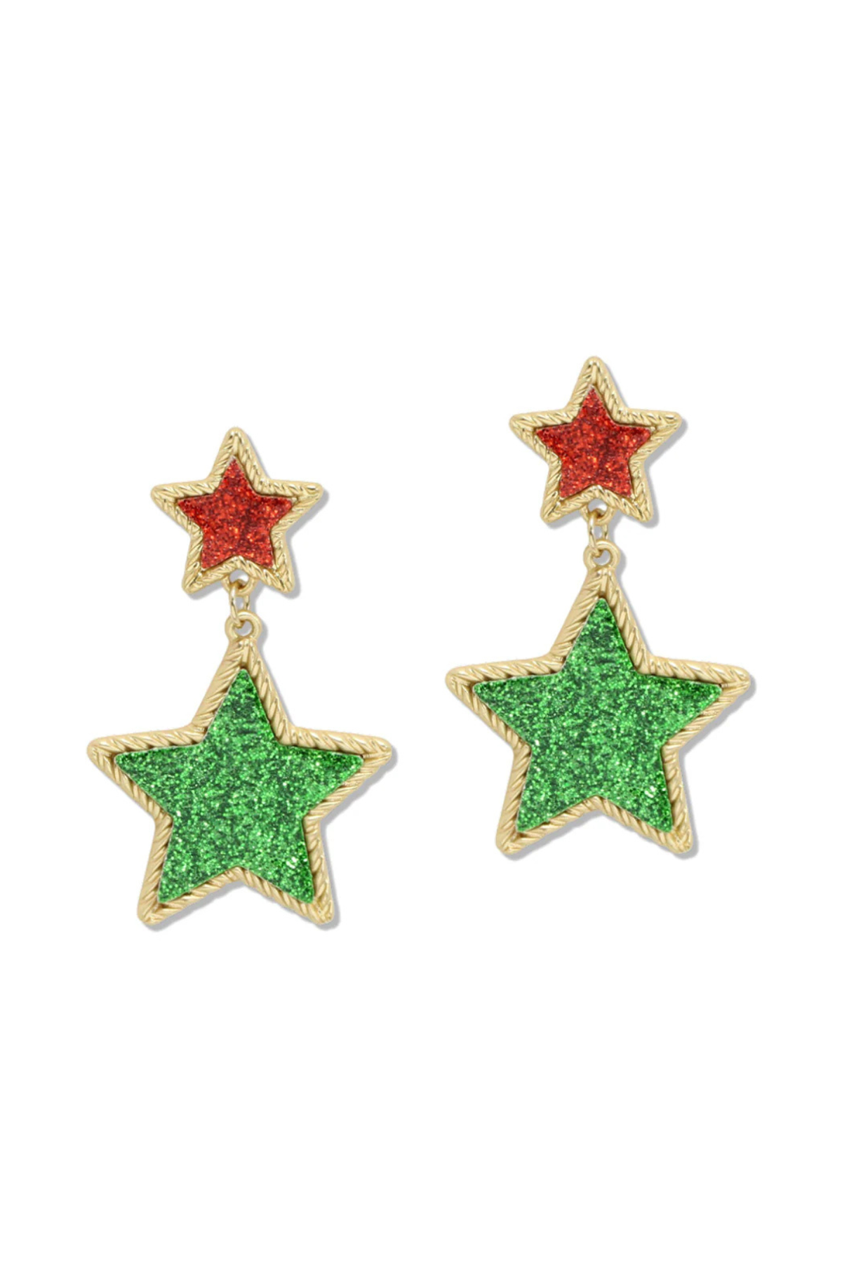 Glitter Star Holiday Dangle Earrings