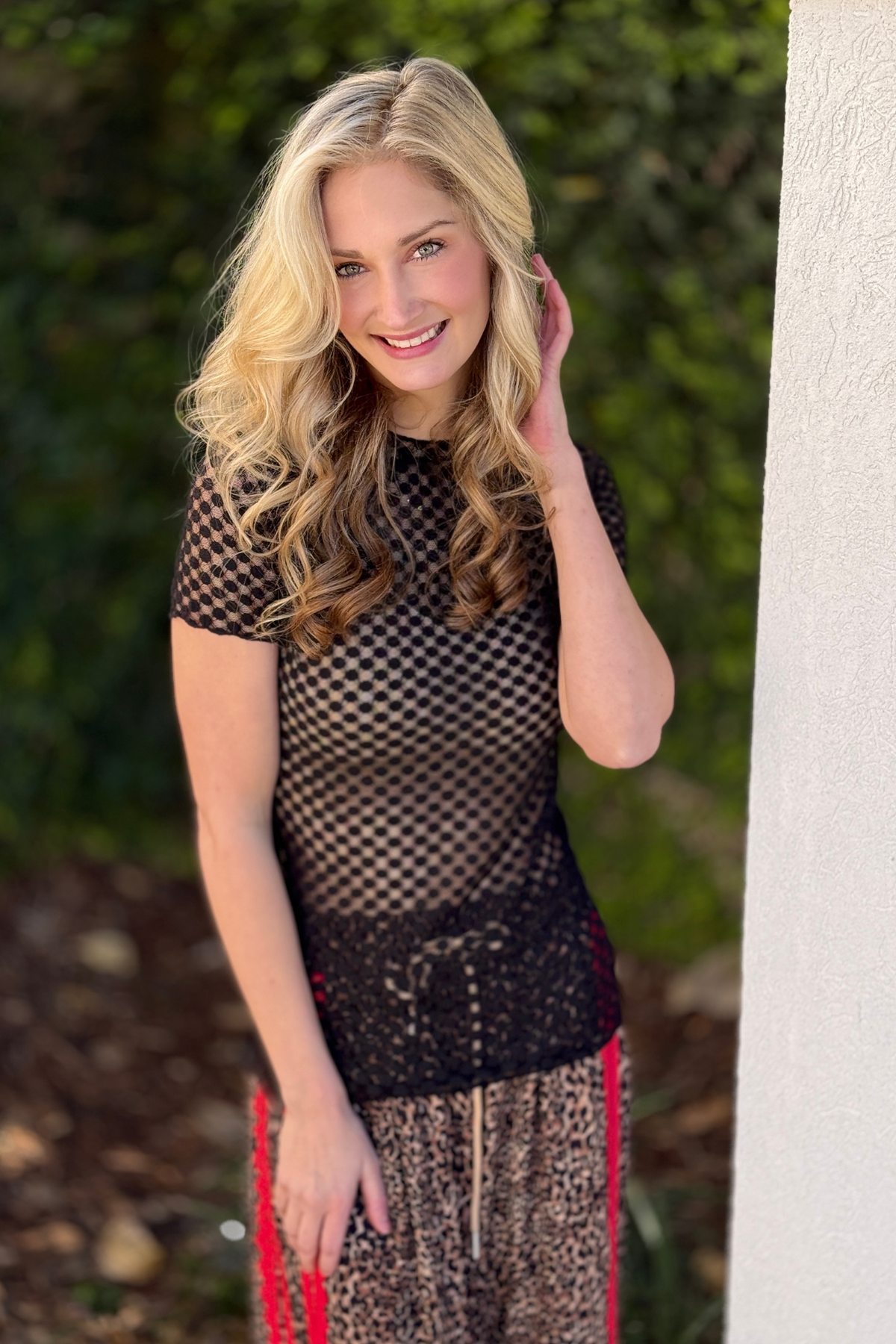 After Hours Dot Mesh Short Sleeve Top