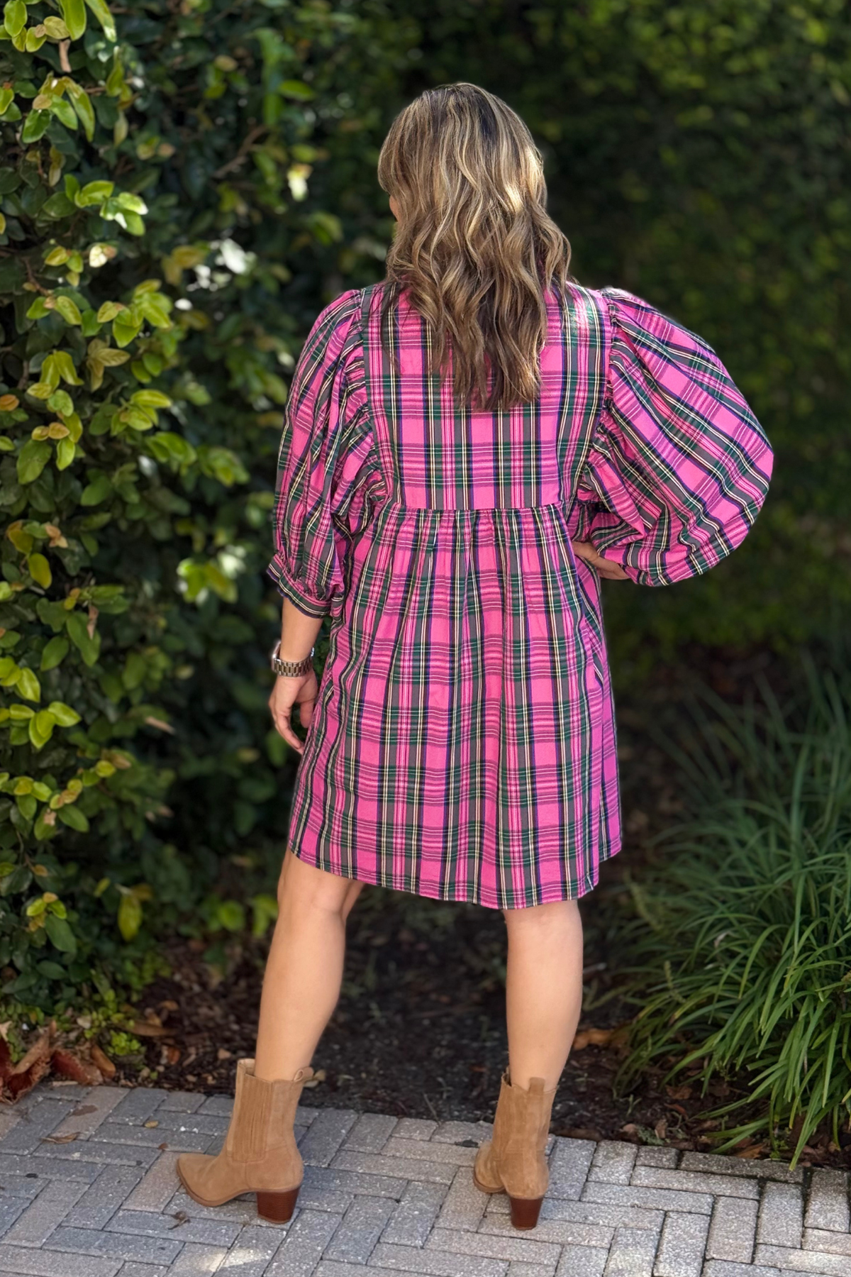 pink plaid shirt dress Blossom Tartan Check Mini Dress