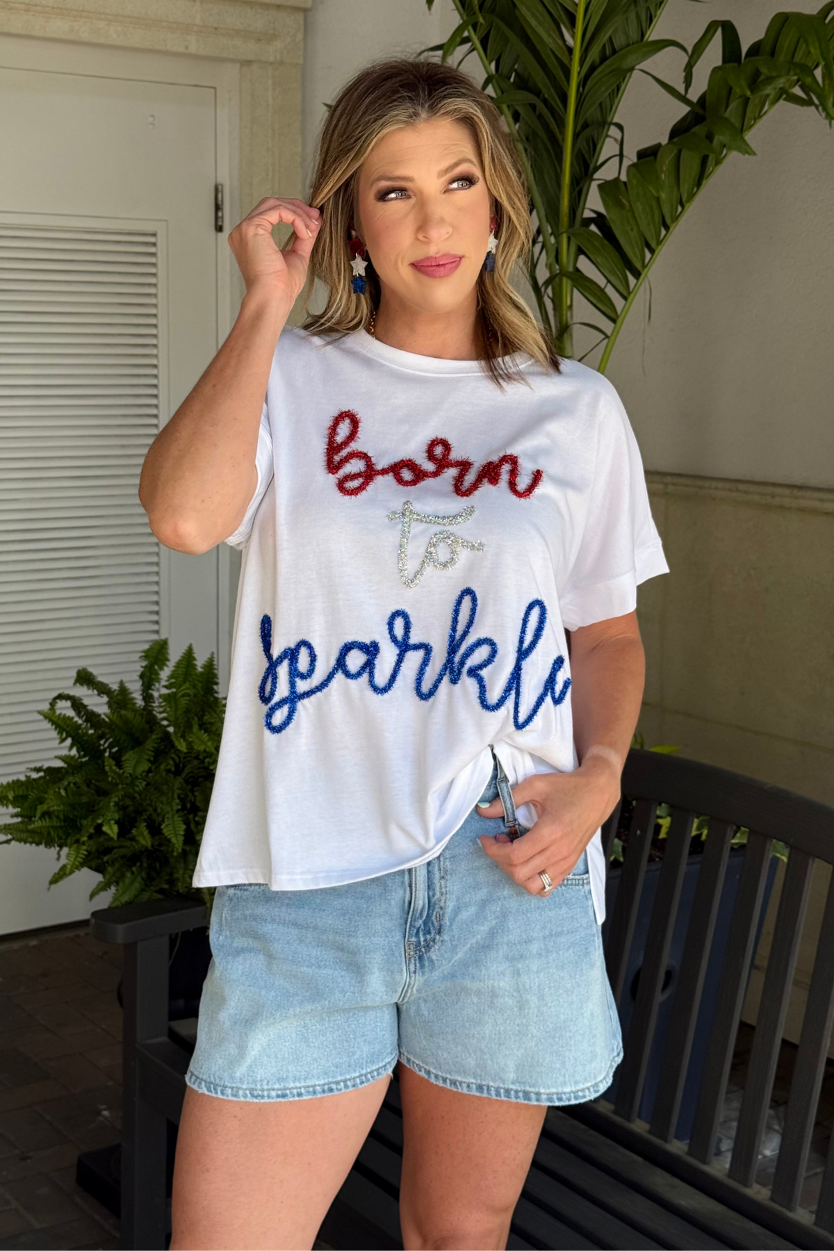Mud Pie Born to Sparkle Sequin Tee in White