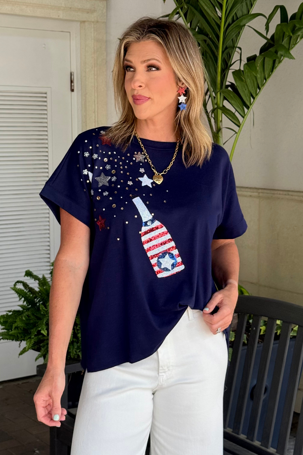 Mud Pie Fireworks & Fizz Sequin Tee