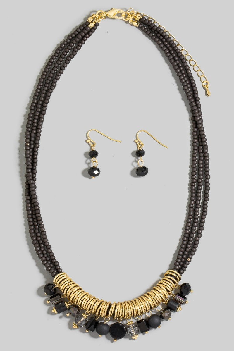 Mixed Beaded Layered Statement Necklace Set