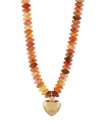 Color Wide Beaded Puffy Heart Necklace