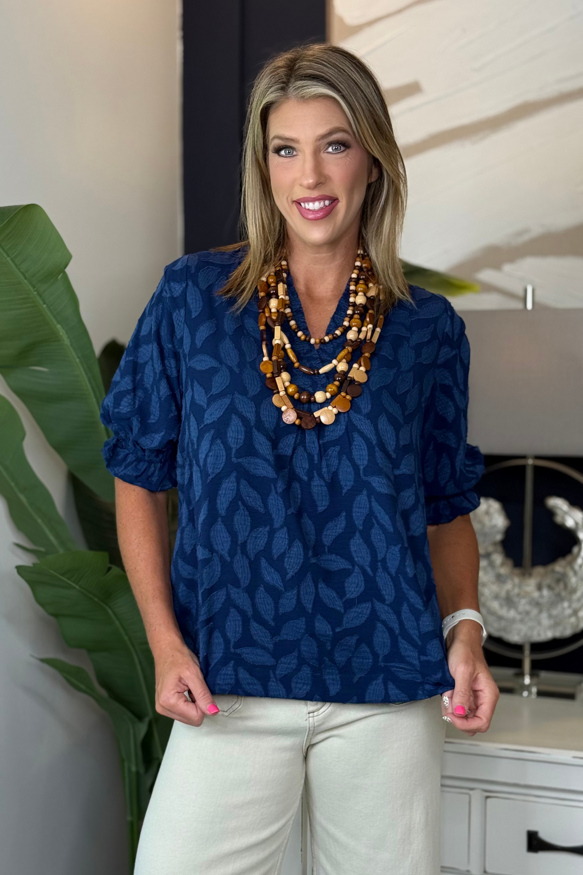 The Blue Ridge V-Neck Blouse in Navy