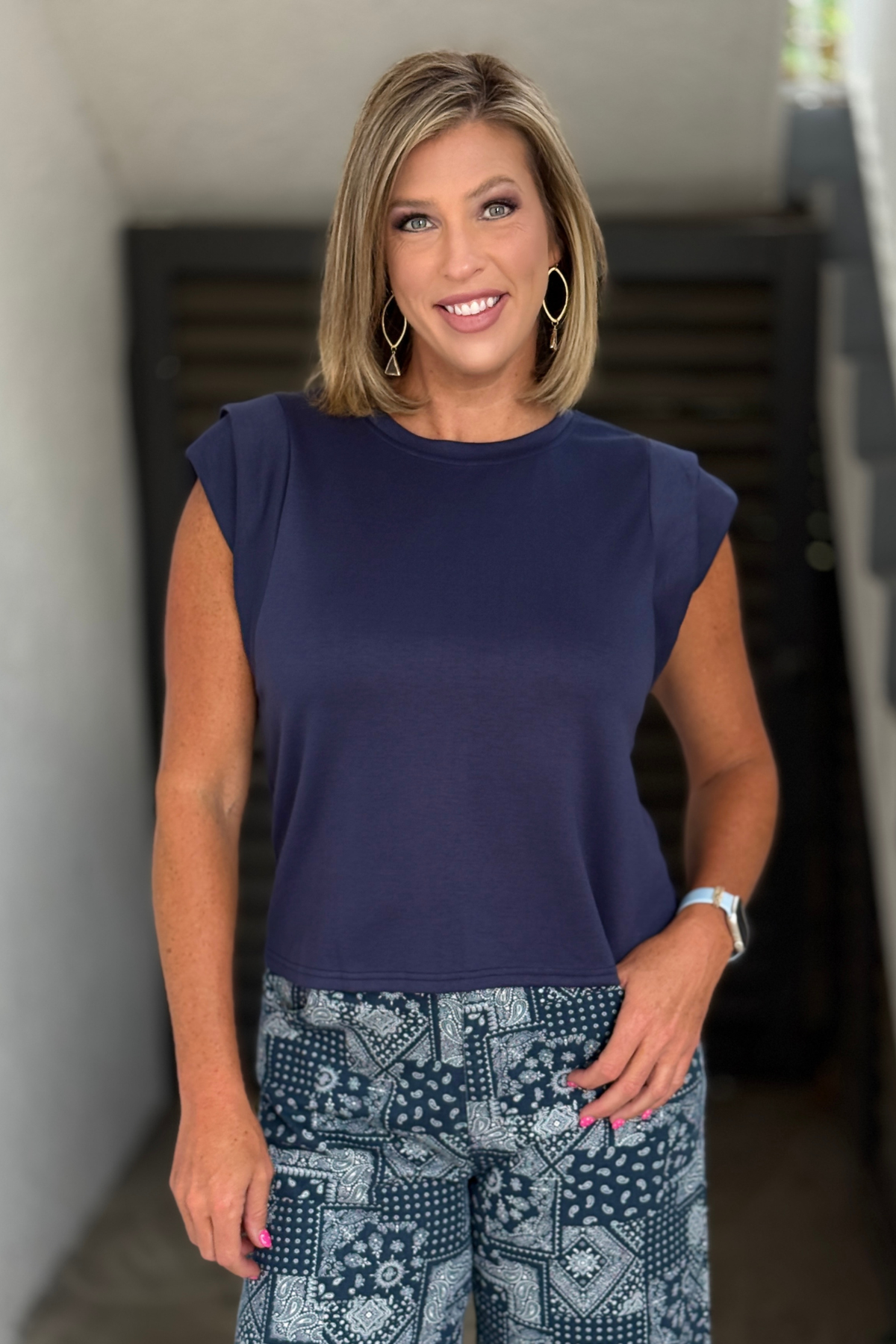 Soft stretch navy everyday knit top
