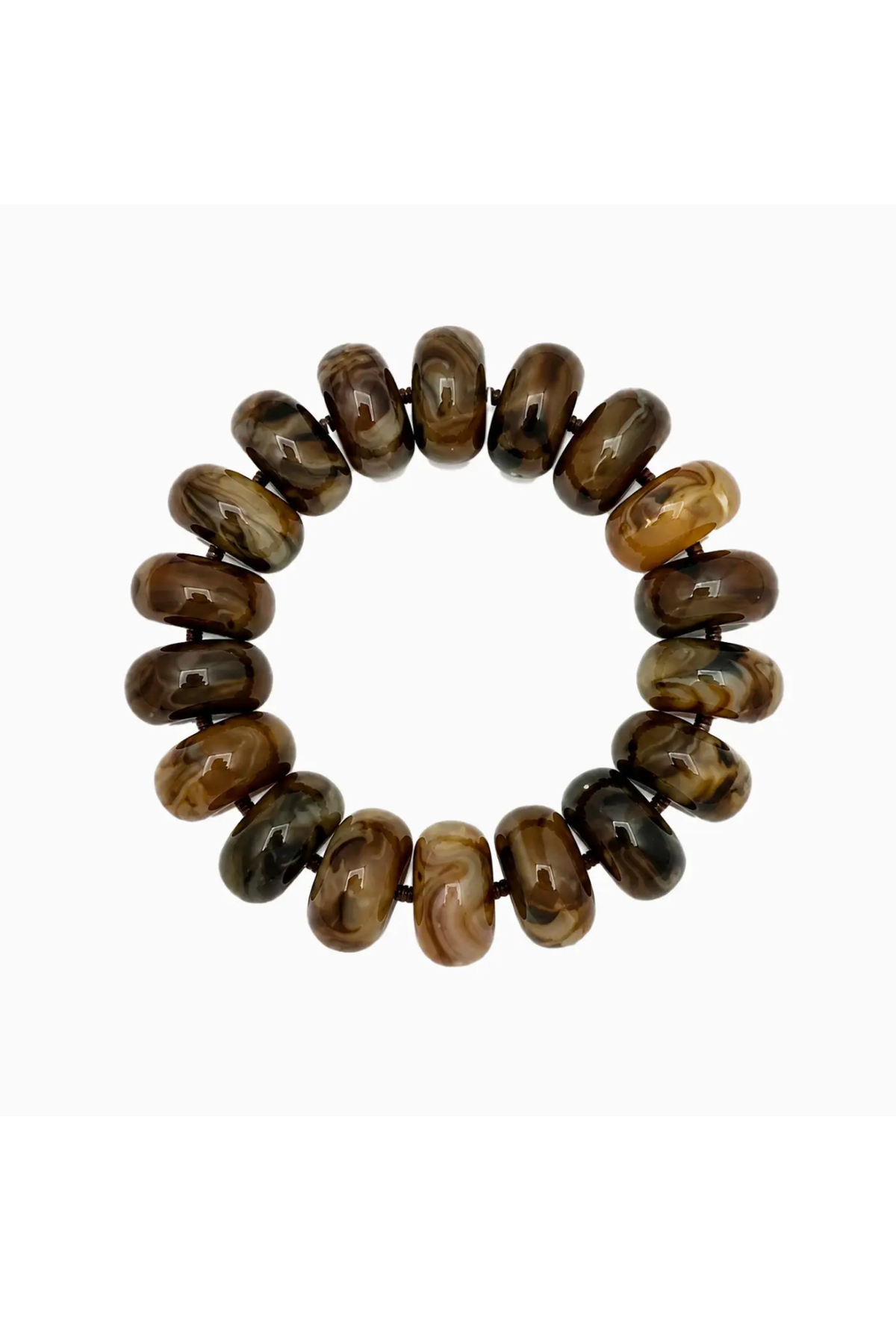 Chunky Marbled Bead Stretch Bracelet – Brown