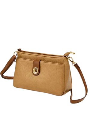 Saddle brown pebbled crossbody bag with adjustable strap