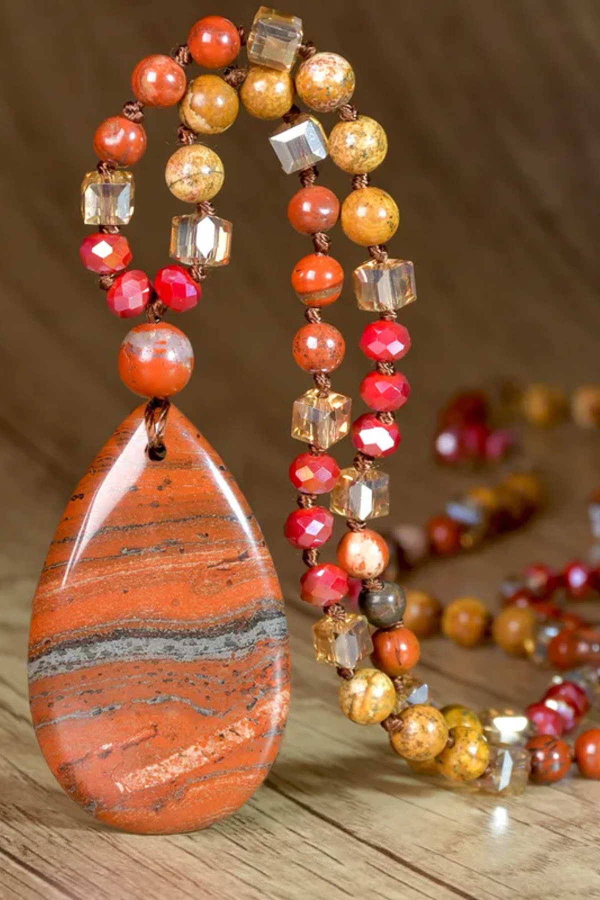 Crimson Drop Natural Stone Long Necklace