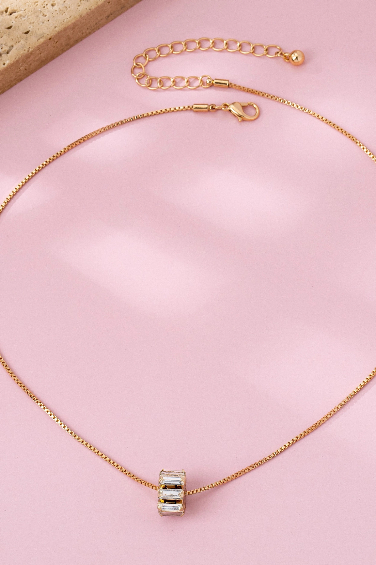 dainty gold chain necklace with crystal pendant
