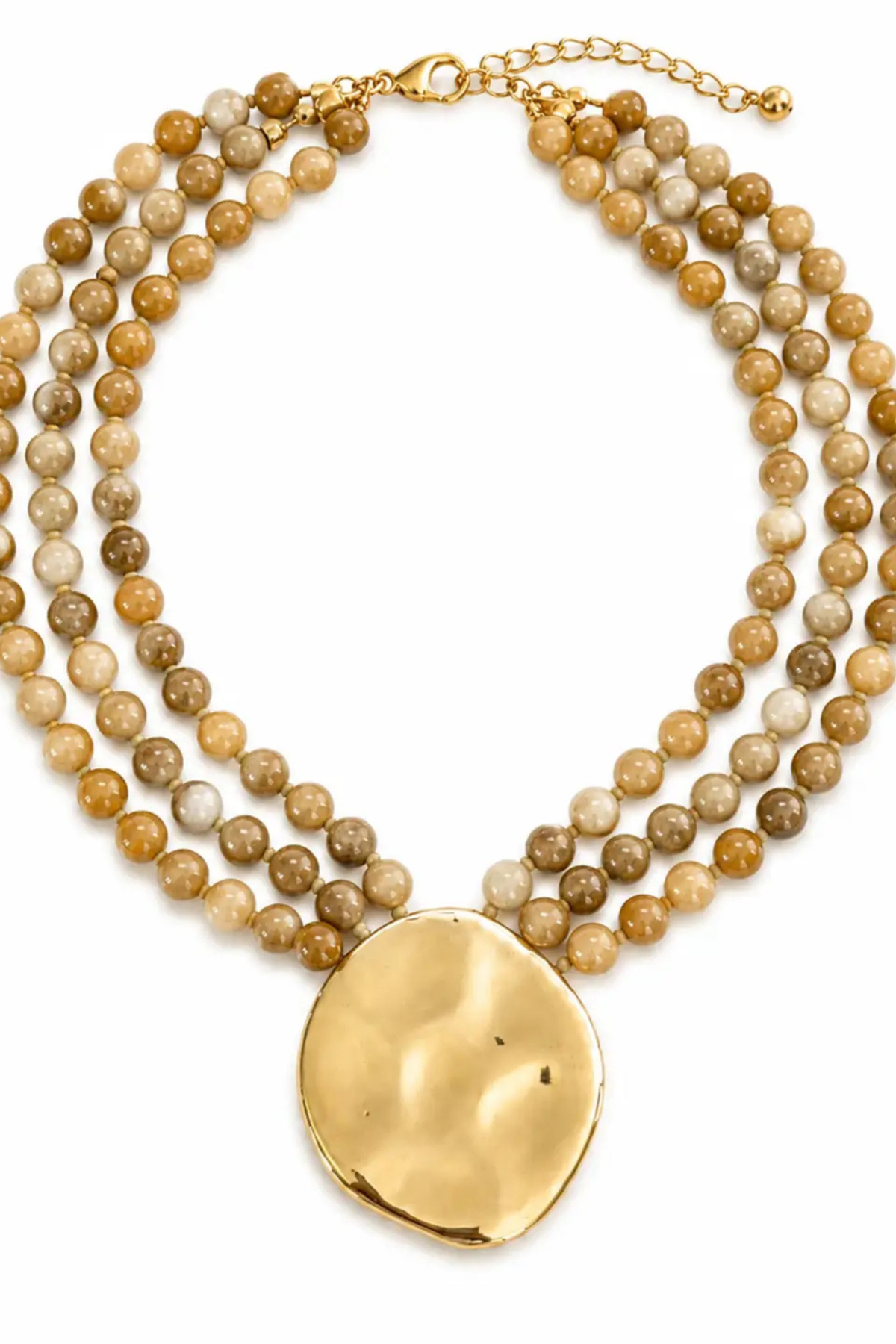 Neutral beaded necklace with brushed gold pendant
