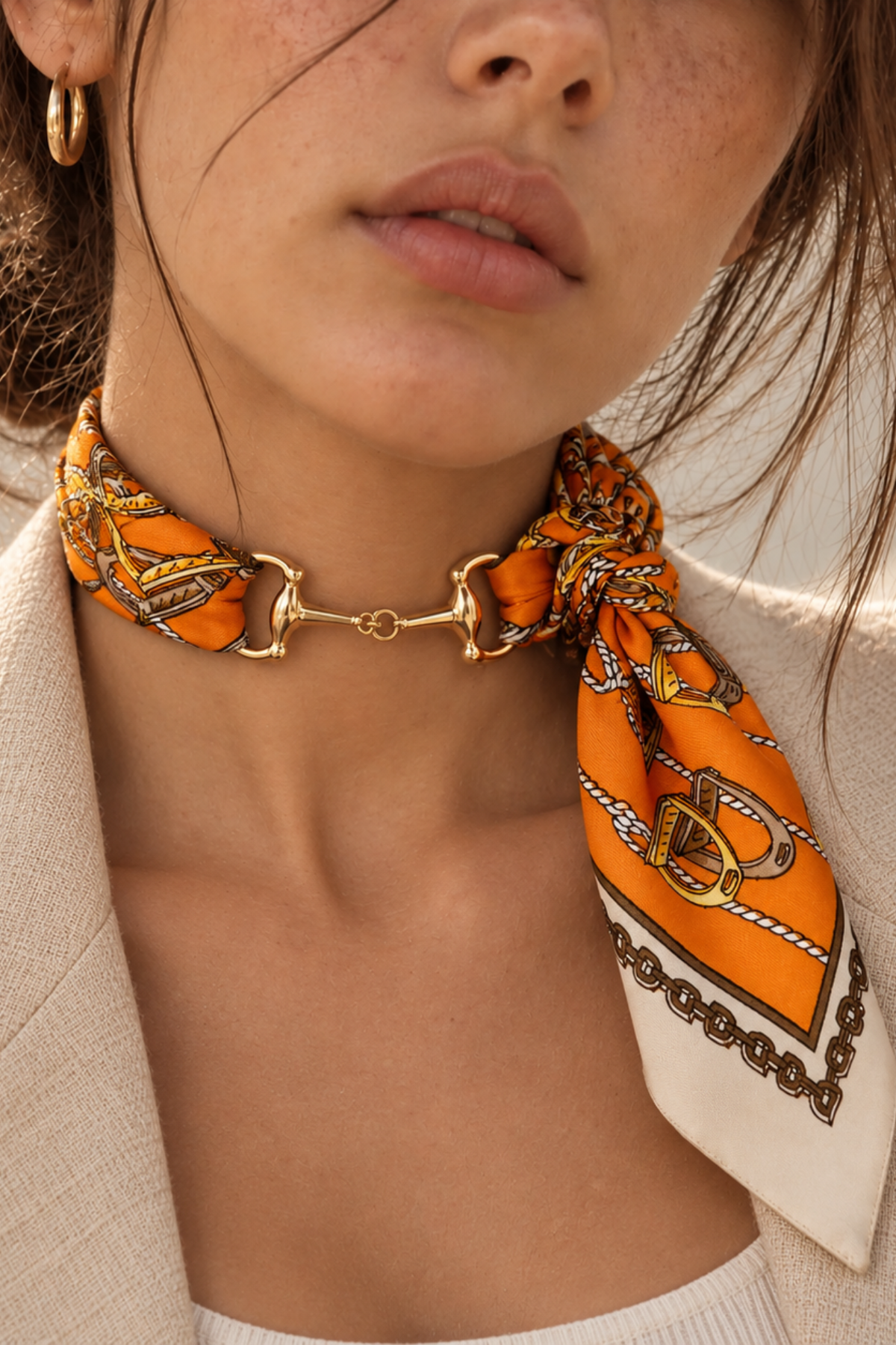 Horse Bit Silk Scarf Choker Necklace – Orange
