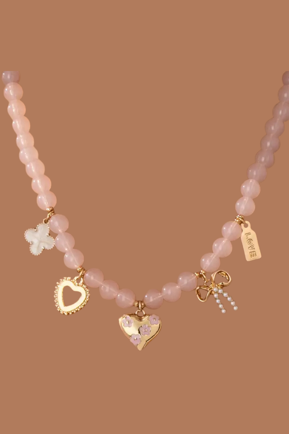 Sweetheart Charm Beaded Necklace – Heart & Bow