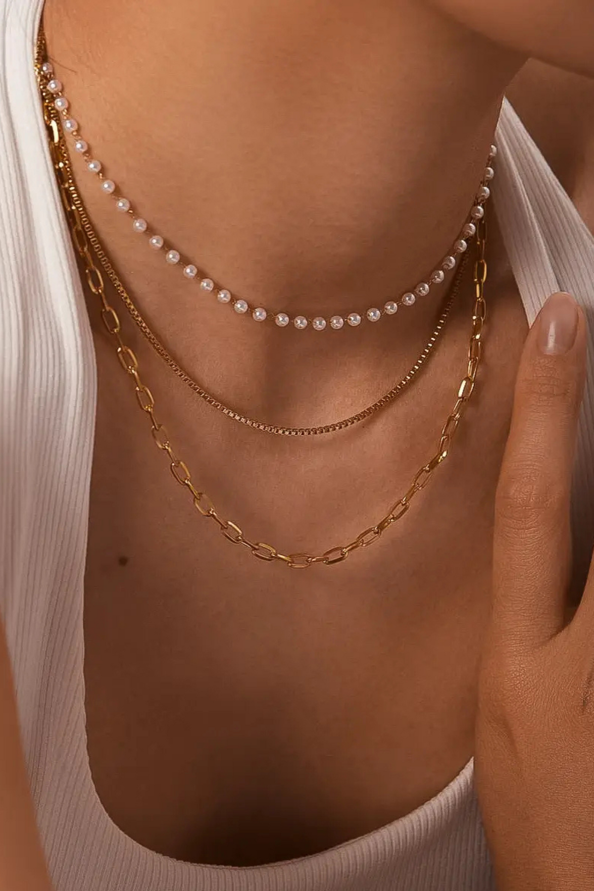 Cadeaux Gold Layered Pearl Chain Necklace