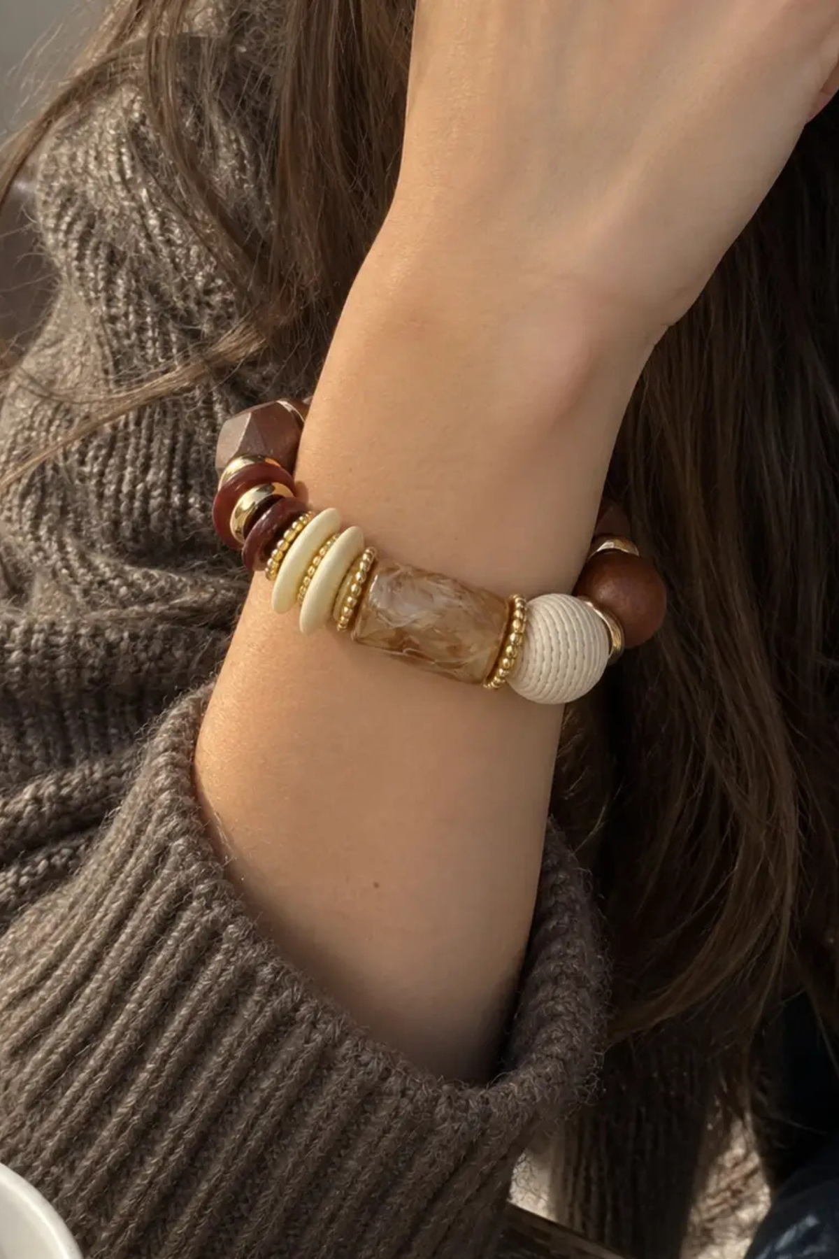 Golden Earth Mixed Bead Stretch Bracelet