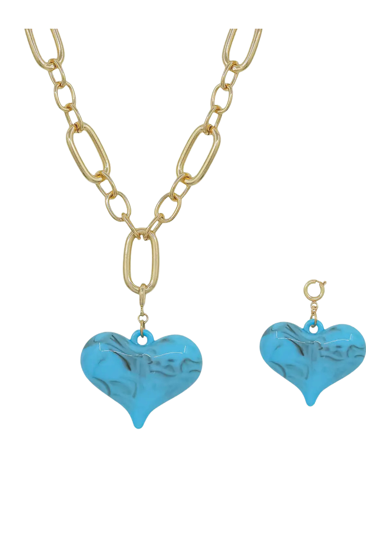 turquoise heart chunky gold chain necklace