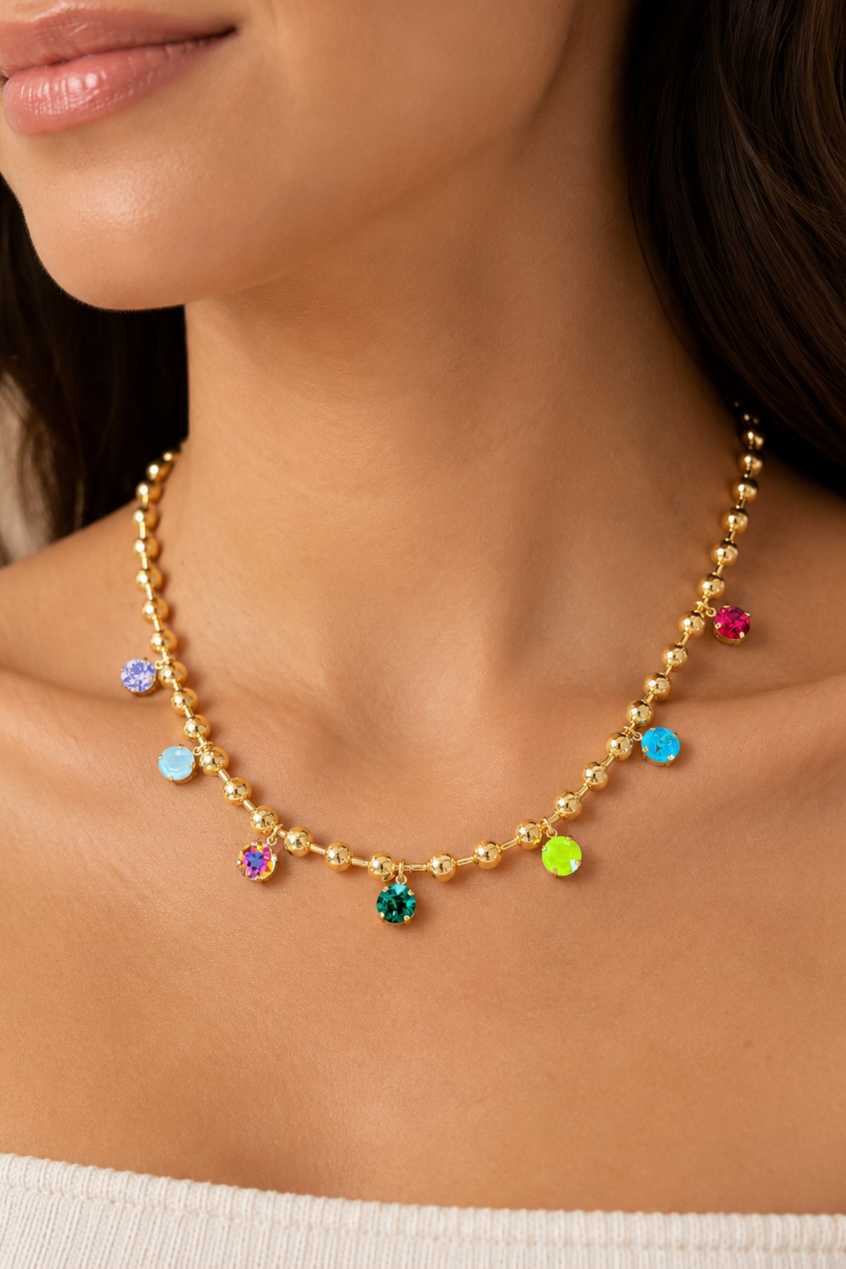 The Color Pop Gold Beaded Charm Necklace