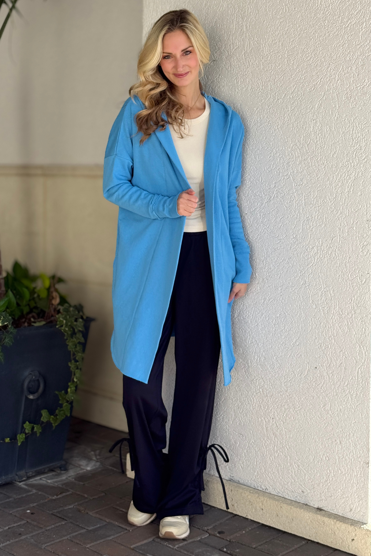 Mineral wash hooded longline cardigan styled casually