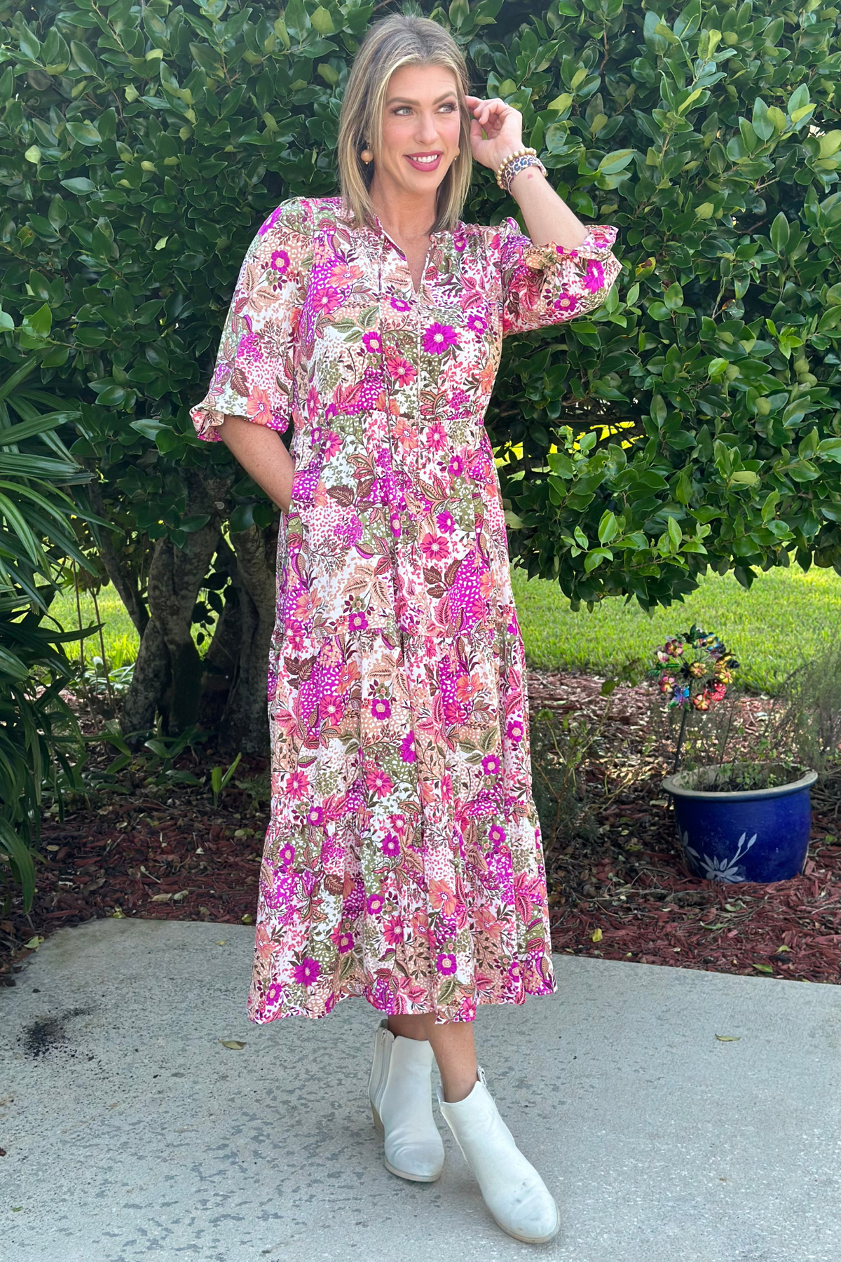 Autumn Colors Floral Print Ruffle Maxi Dress
