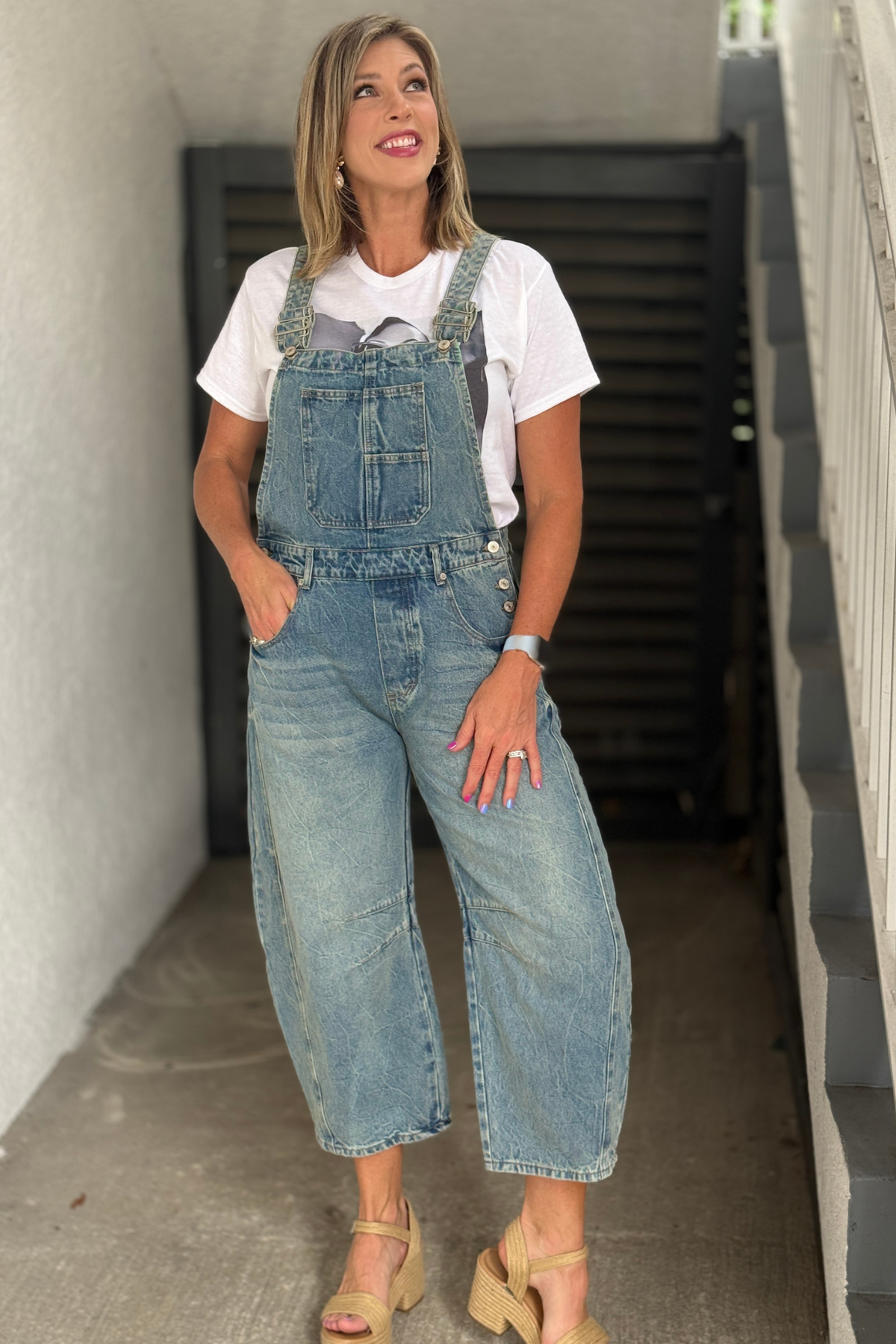 Casual boutique denim overalls outfit