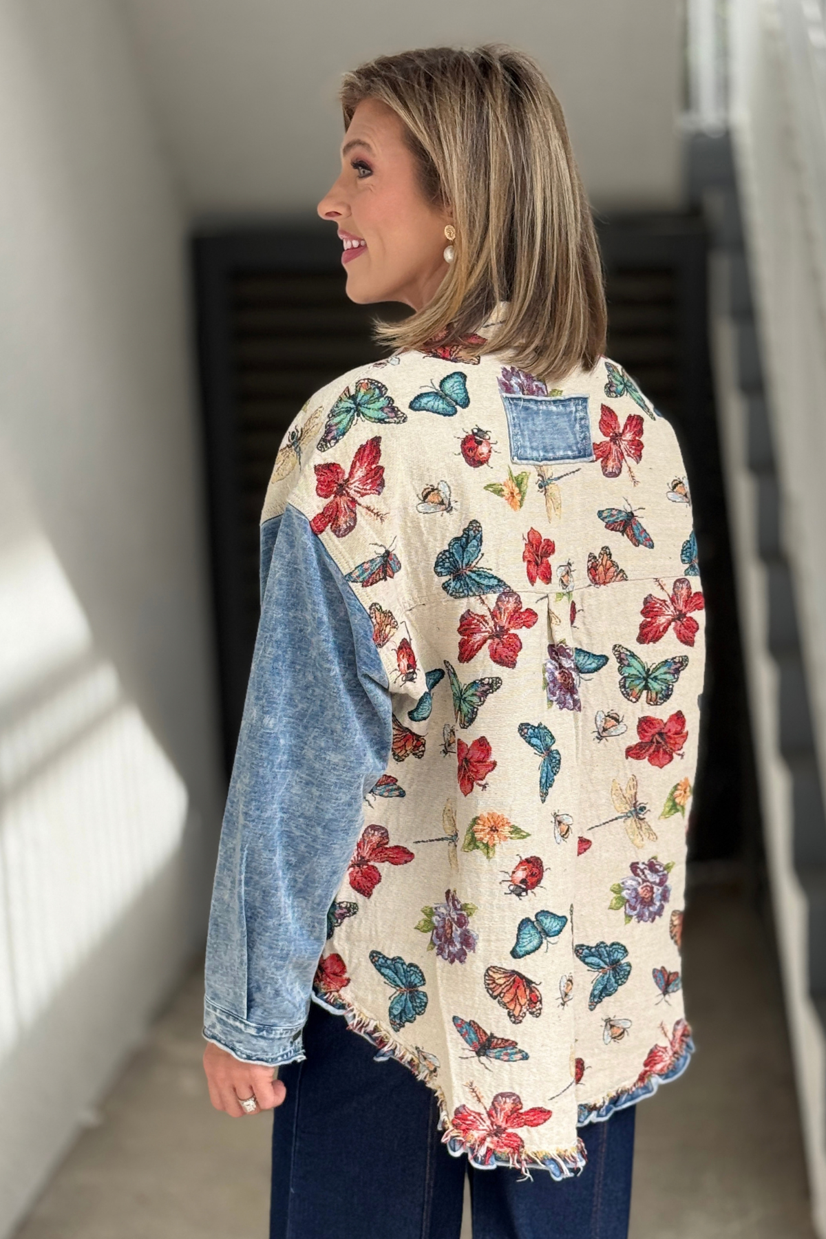 Oversized tapestry jacket with vintage washed sleeves