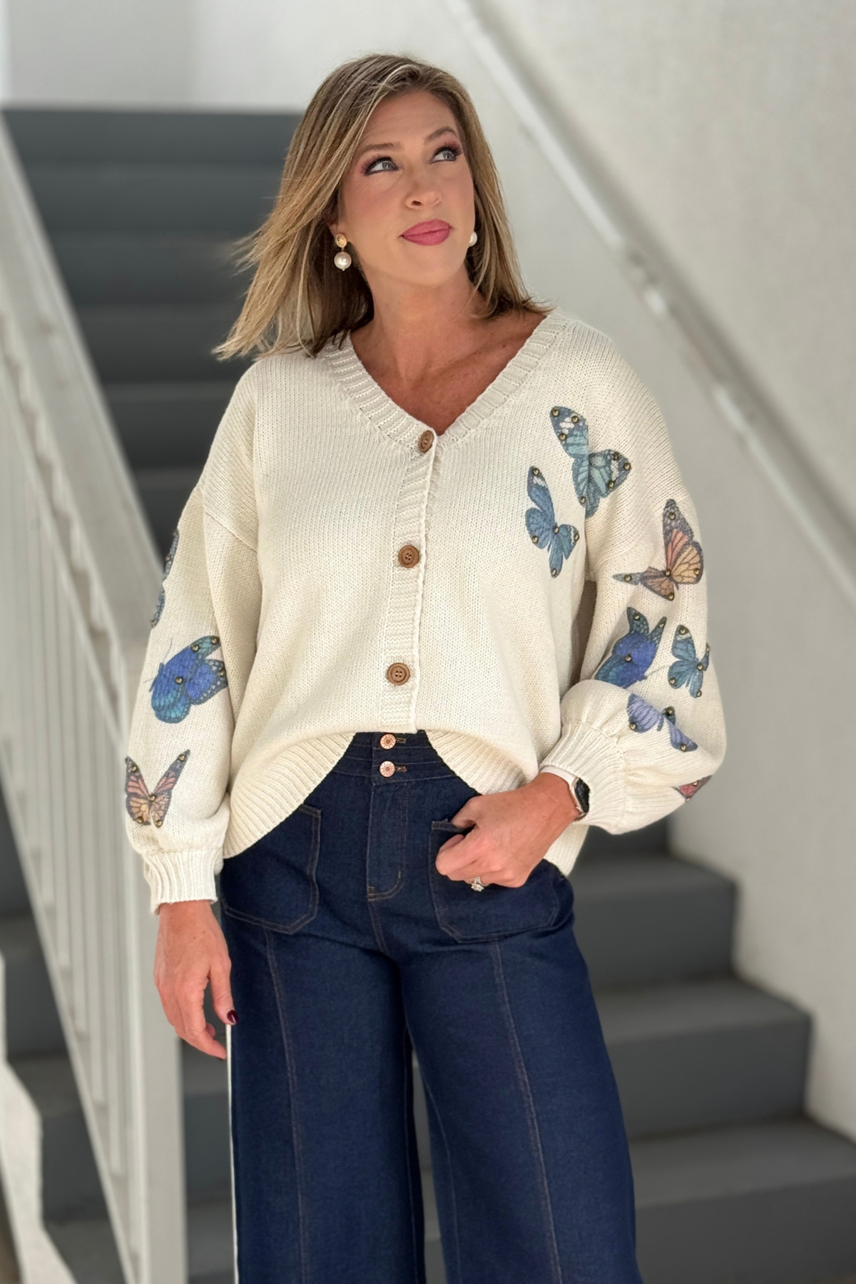 Butterfly Trail oversized knit cardigan in ivory