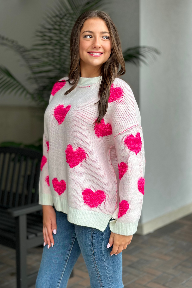 Cozy Heart Embroidery Sweater