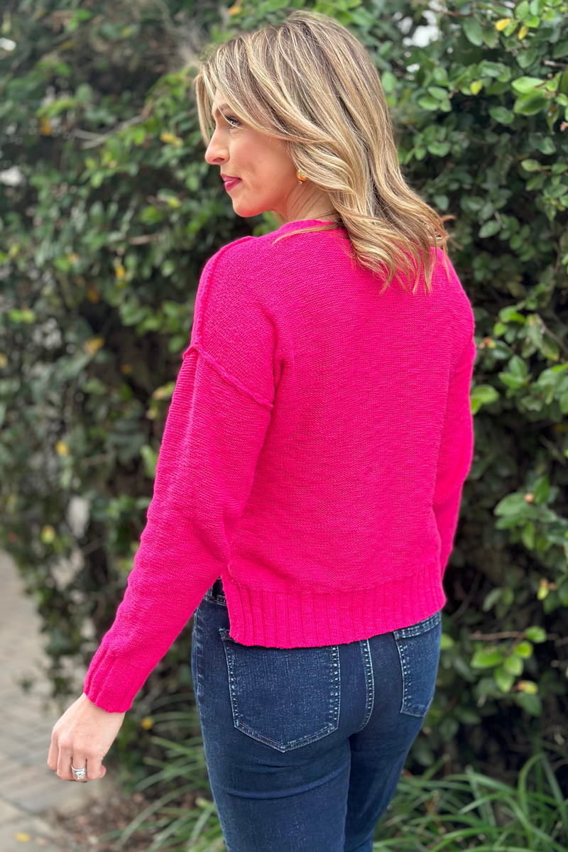 Griffith Peony Pink V-Neck Sweater