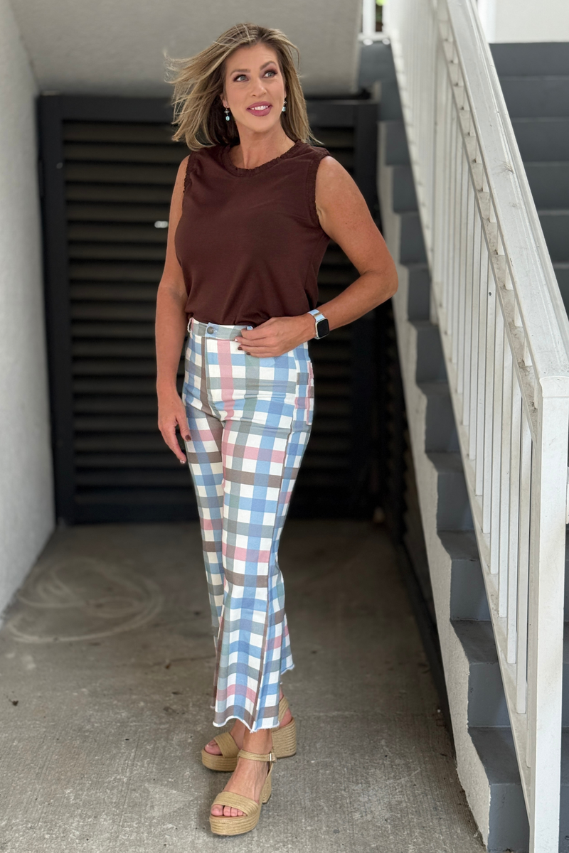 The Main Event Multi Plaid Pants front view