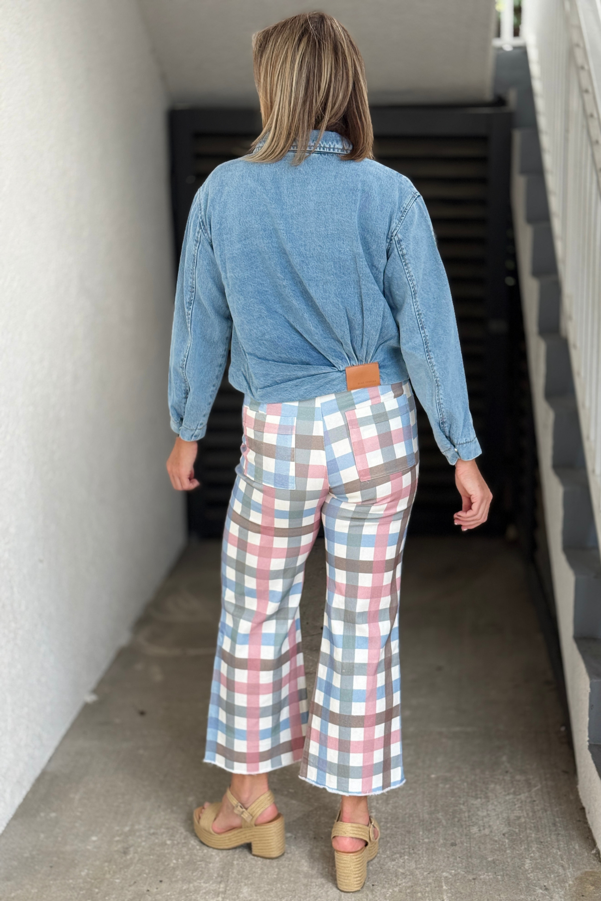 Multi plaid wide leg pants back view