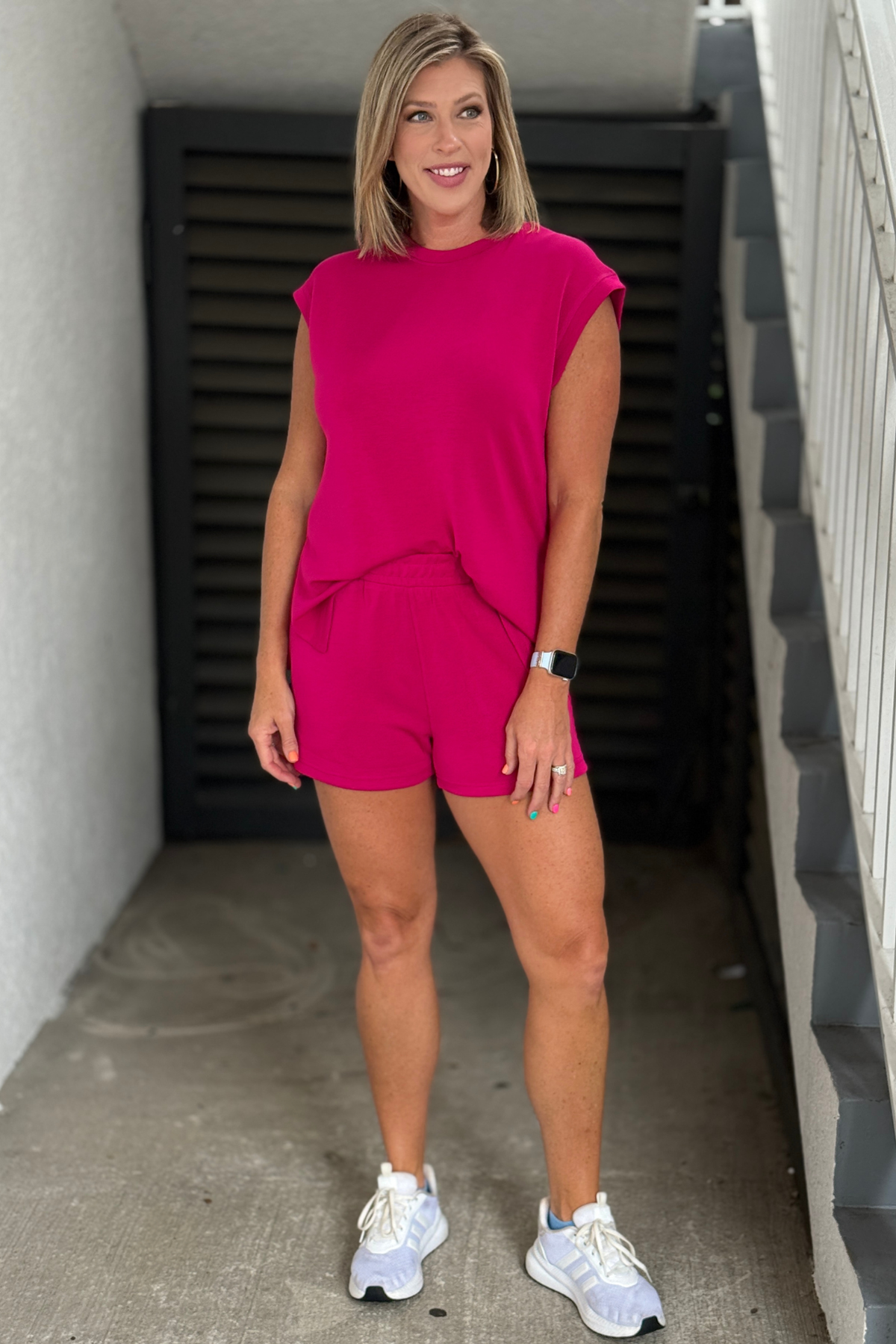 Plum pink scuba knit matching short set for women