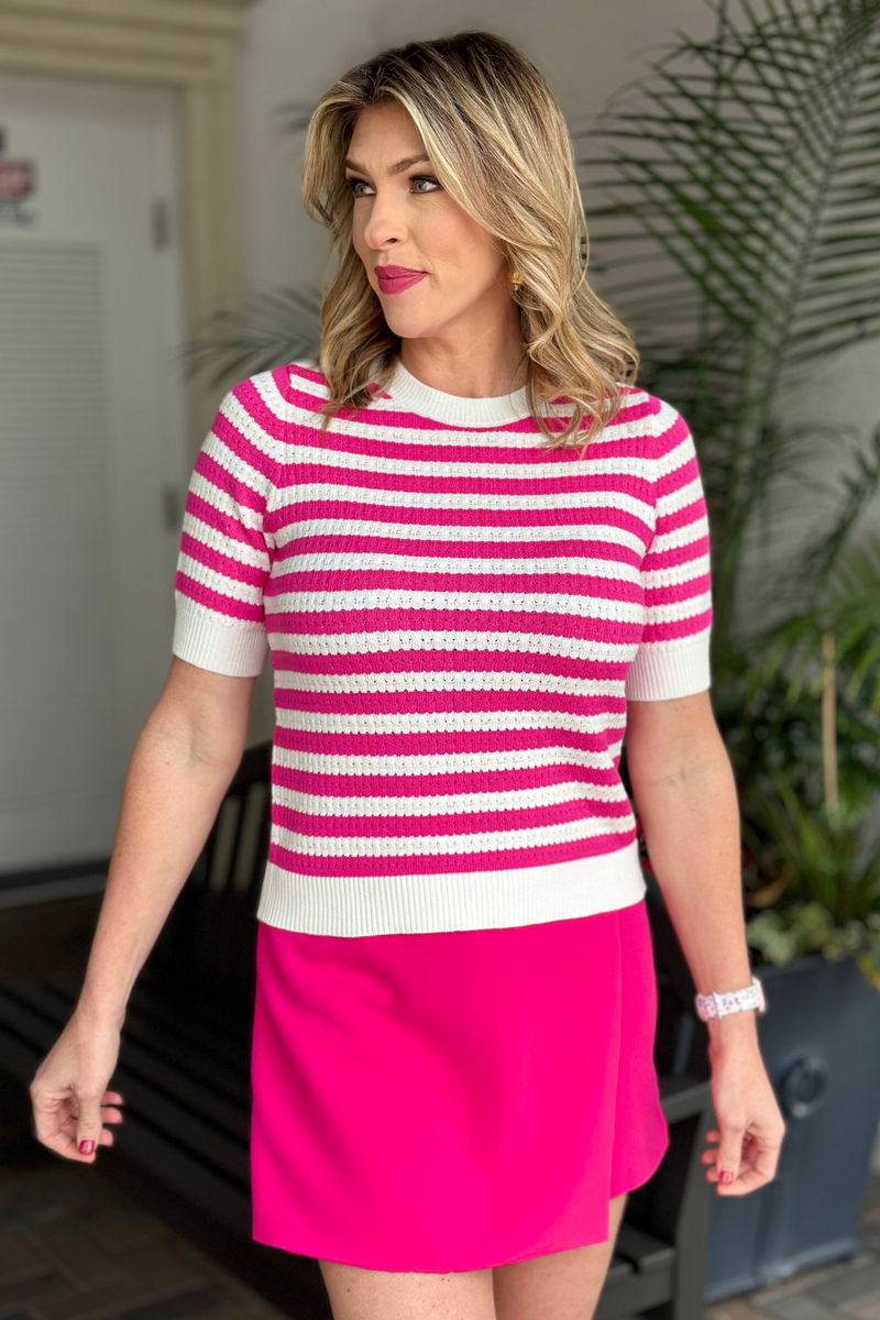 Serenity Striped Short Sleeve Knit Sweater