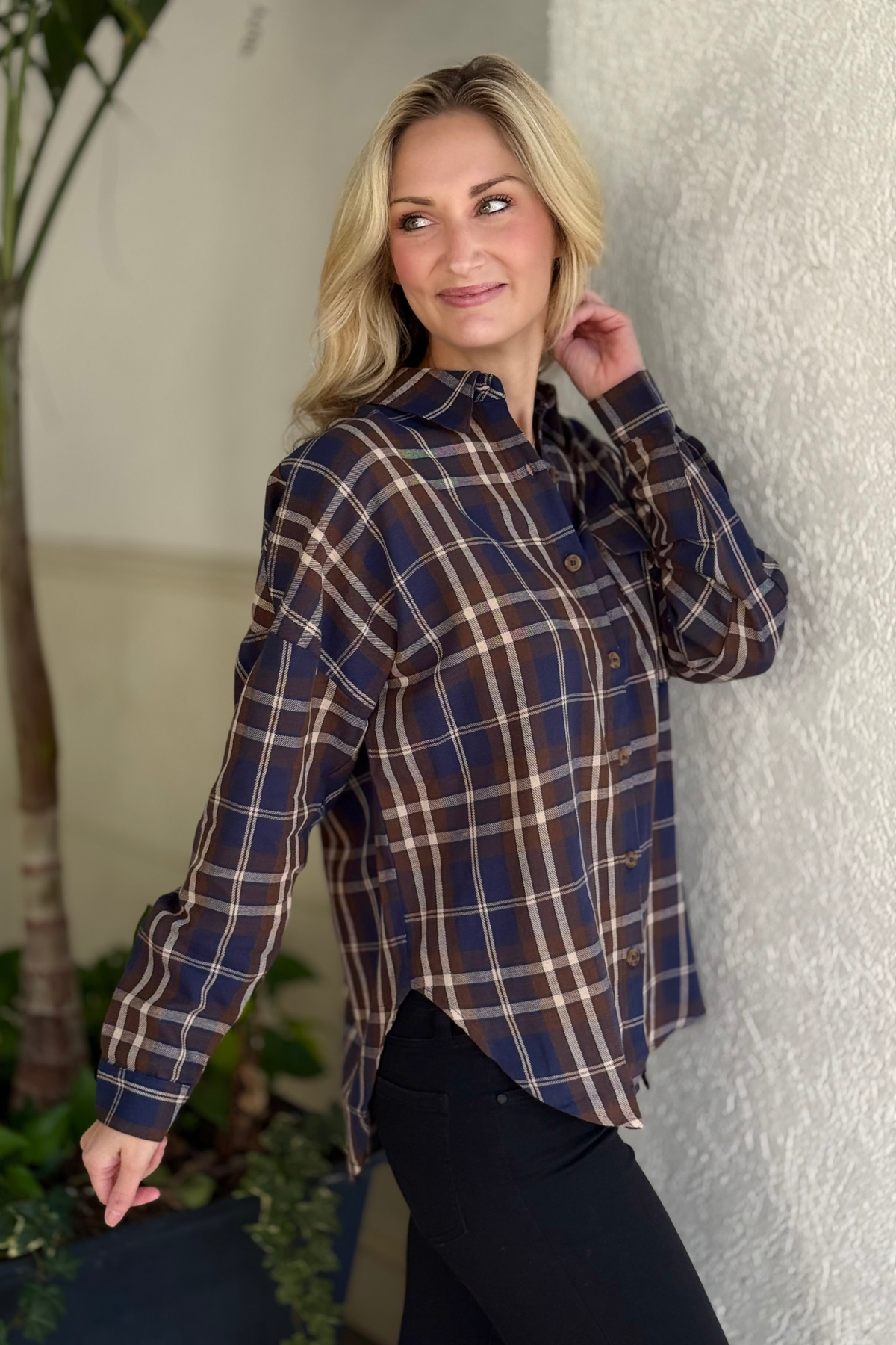 Navy Highland Plaid Pocket Button Down by The Pink Nickel