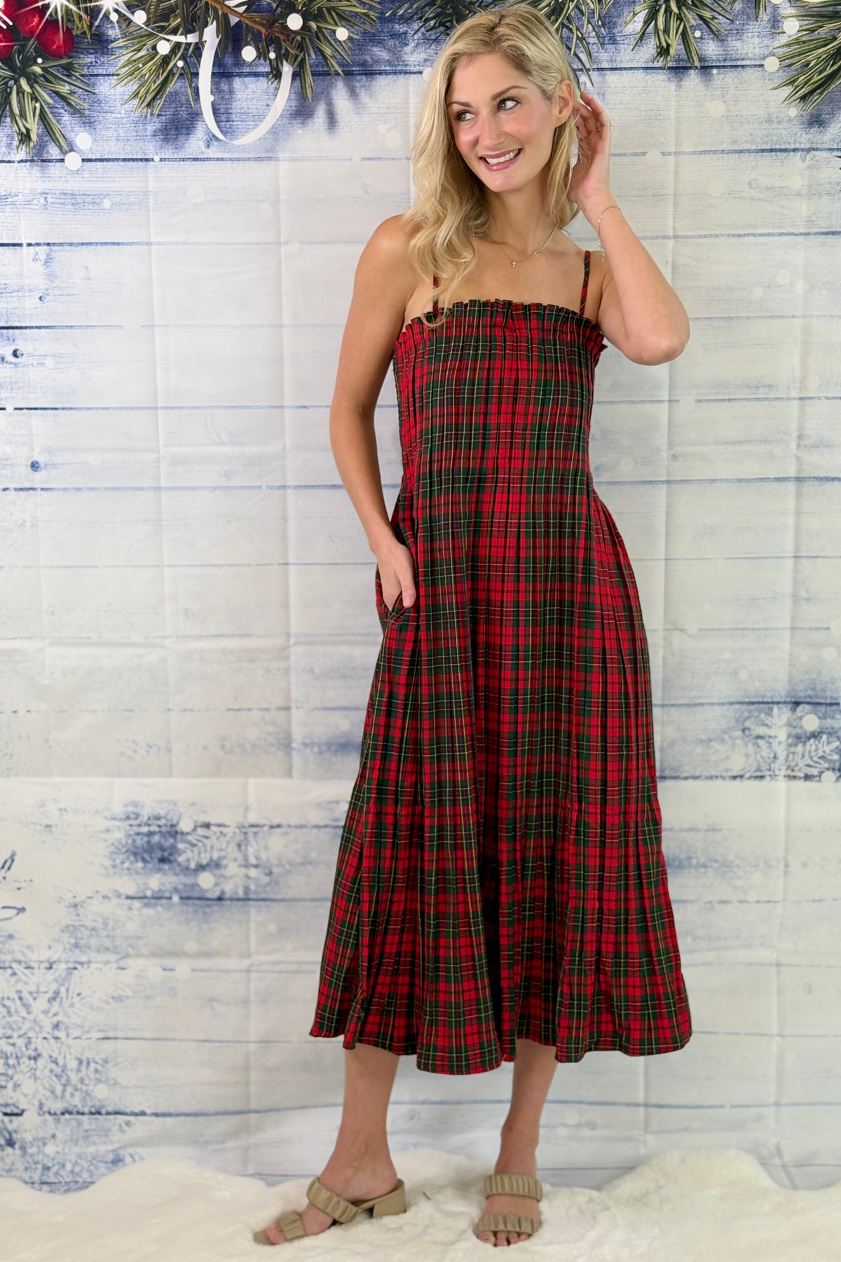 Christmas 2026 plaid midi dress for women