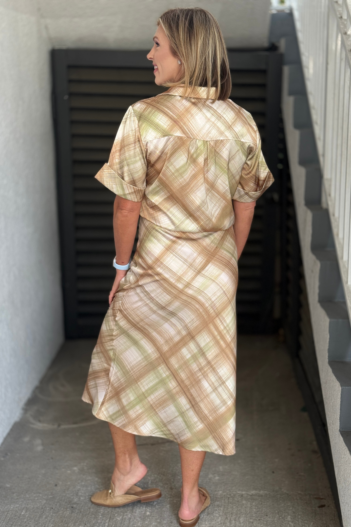Women's satin plaid skirt