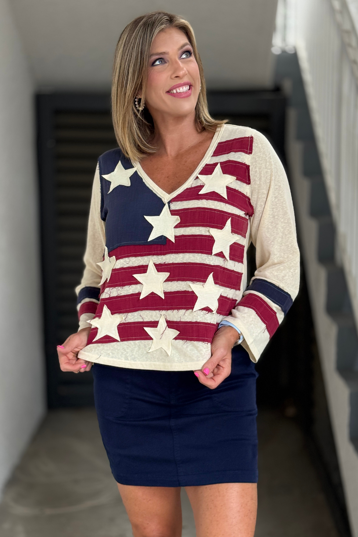 Vintage washed American flag boutique top for women