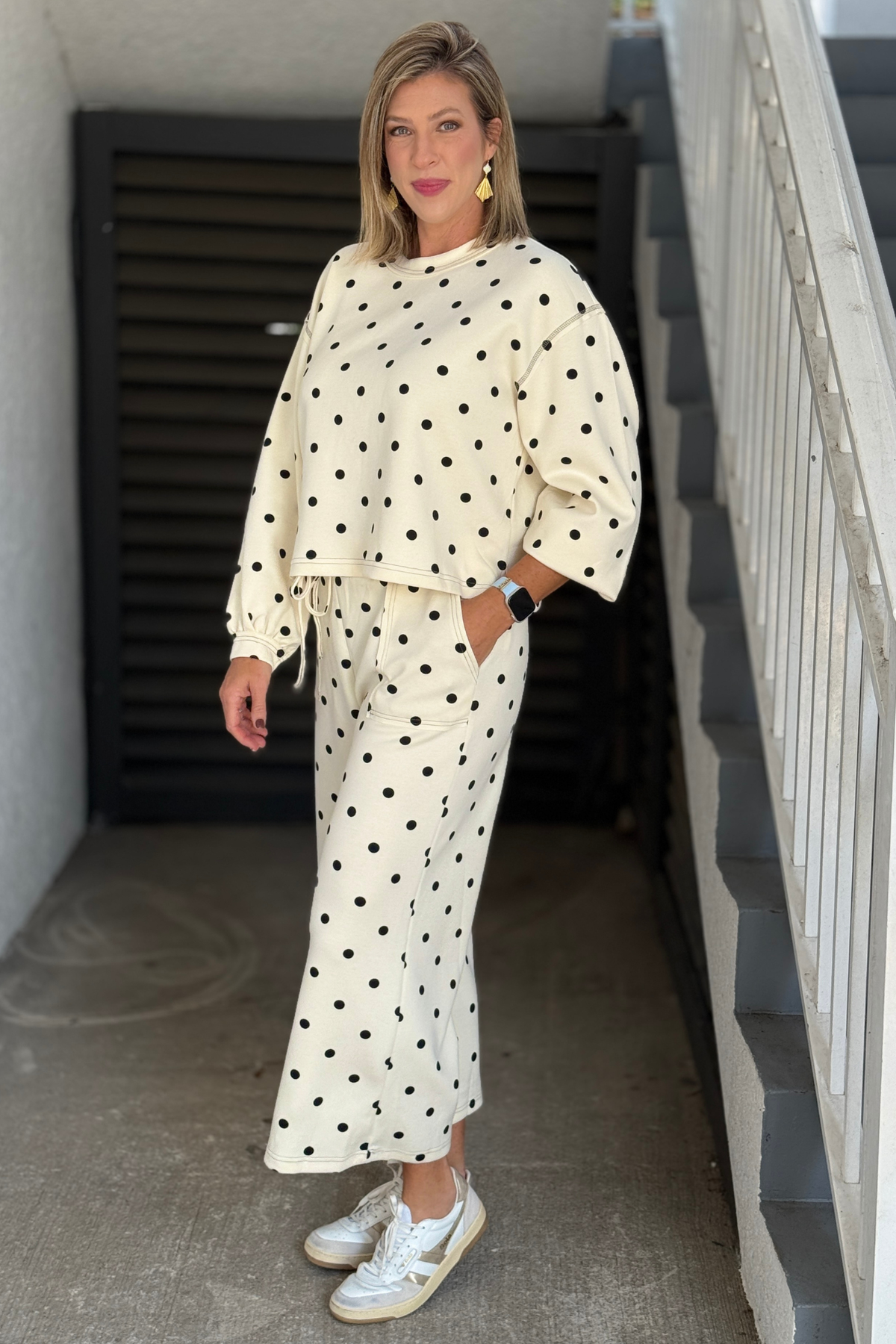 Dot to Dot cream and black polka dot scuba lounge set