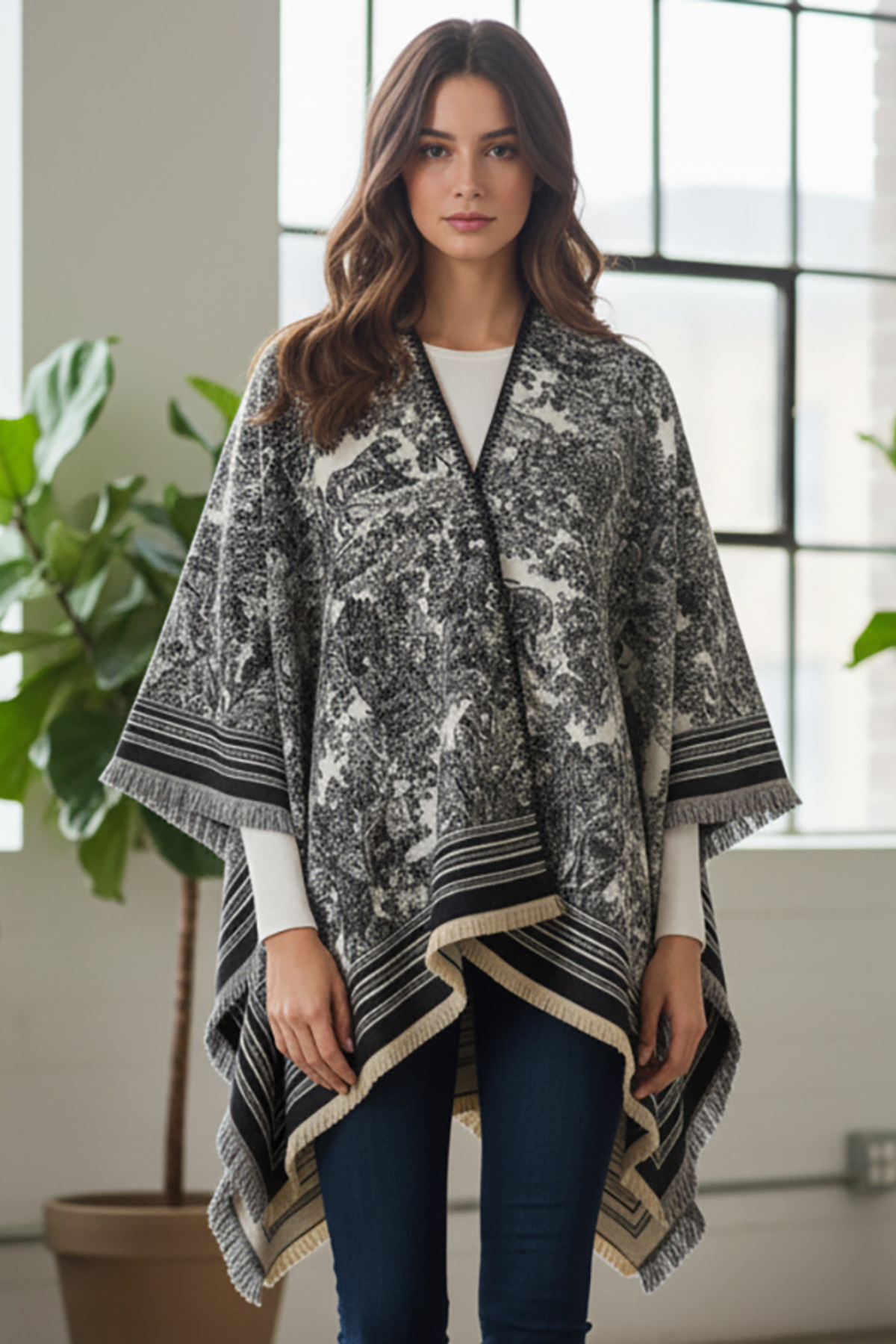 The Aspen Ridge Textured Jacquard Ruana Poncho