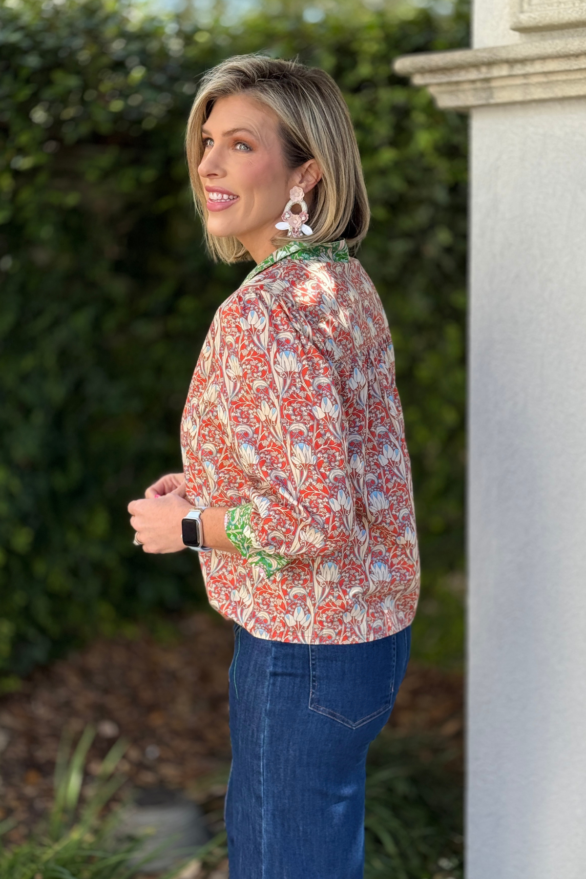 Boutique floral print blouse with contrast trim