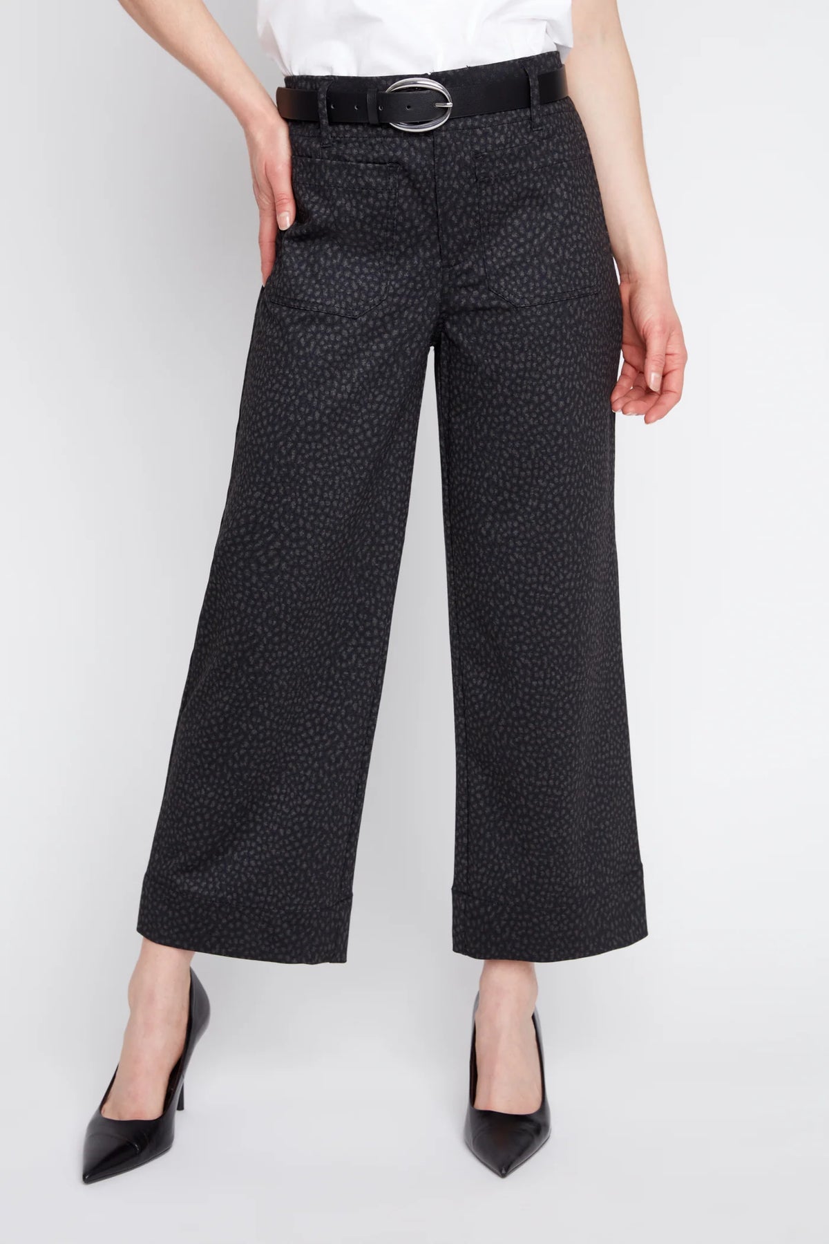 Renuar stretch knit black printed pants for women