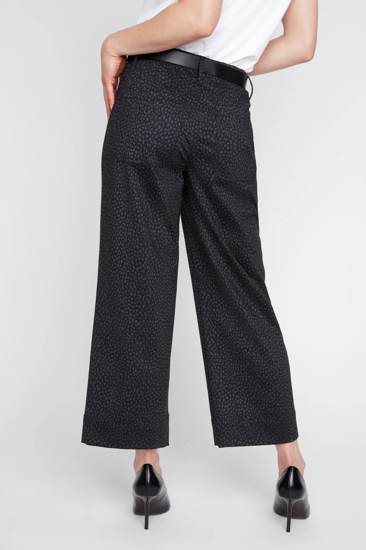 Renuar stretch knit black printed pants for women