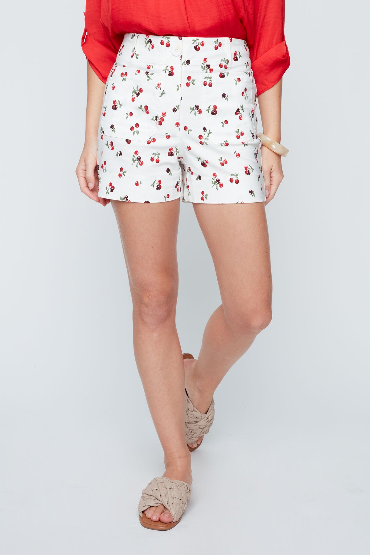 cute cherry print summer shorts with pockets