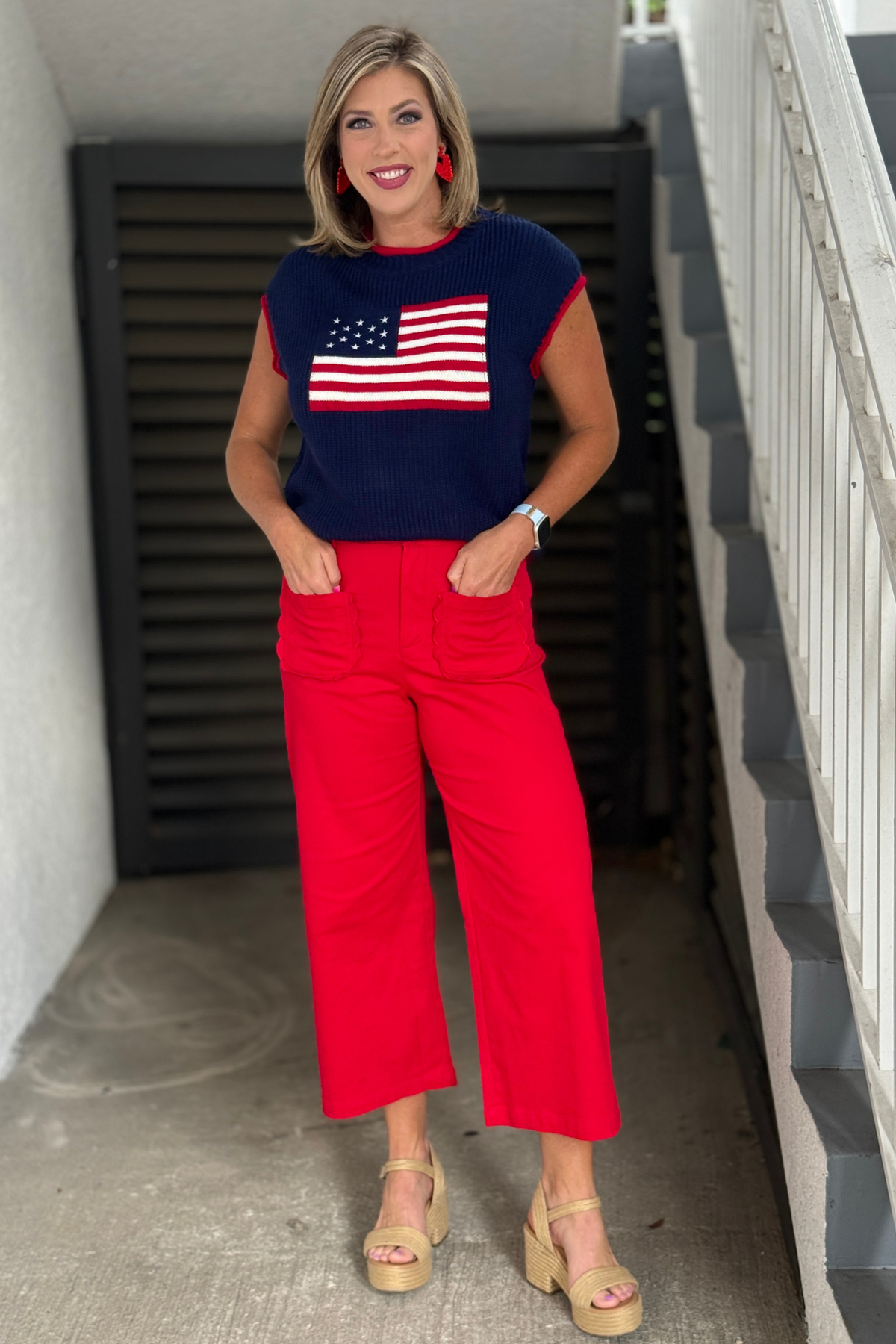 High waisted cherry red wide leg pants for women