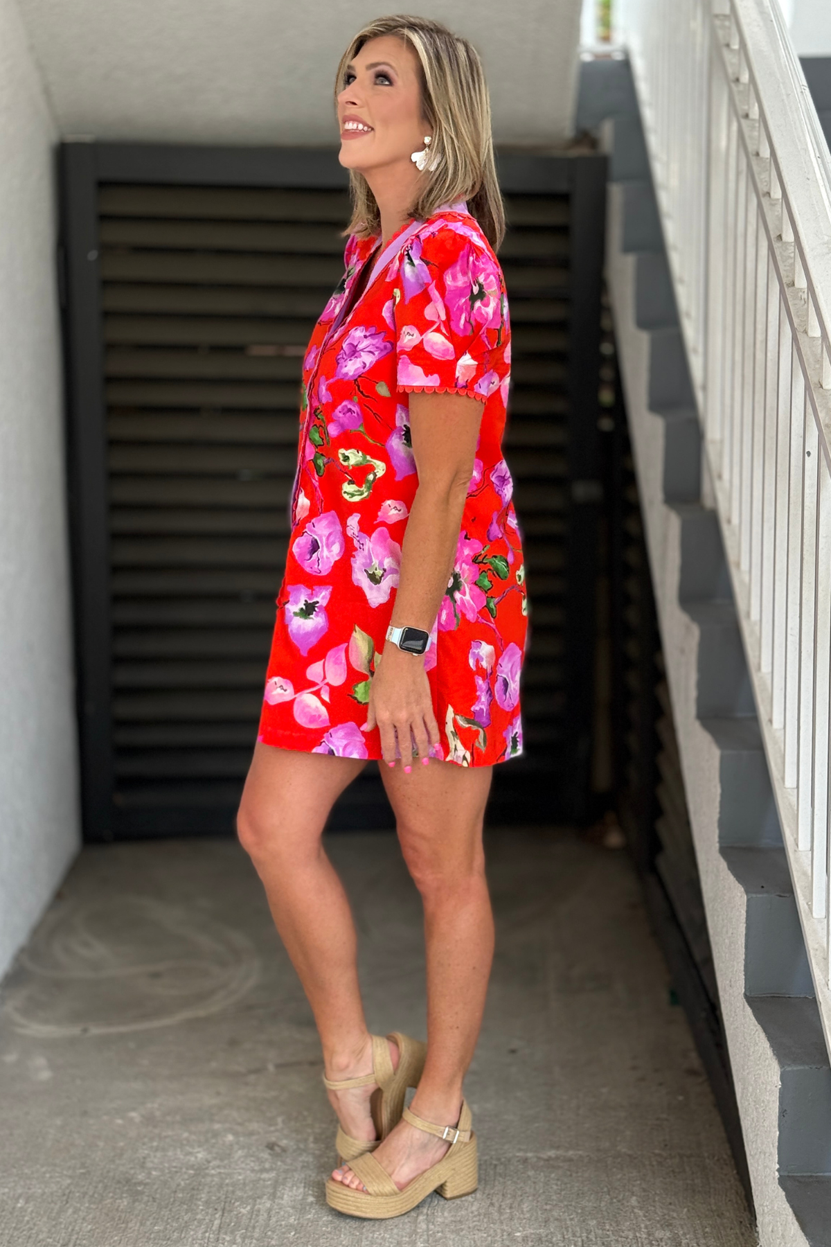 Feminine summer shift dress with colorful floral print